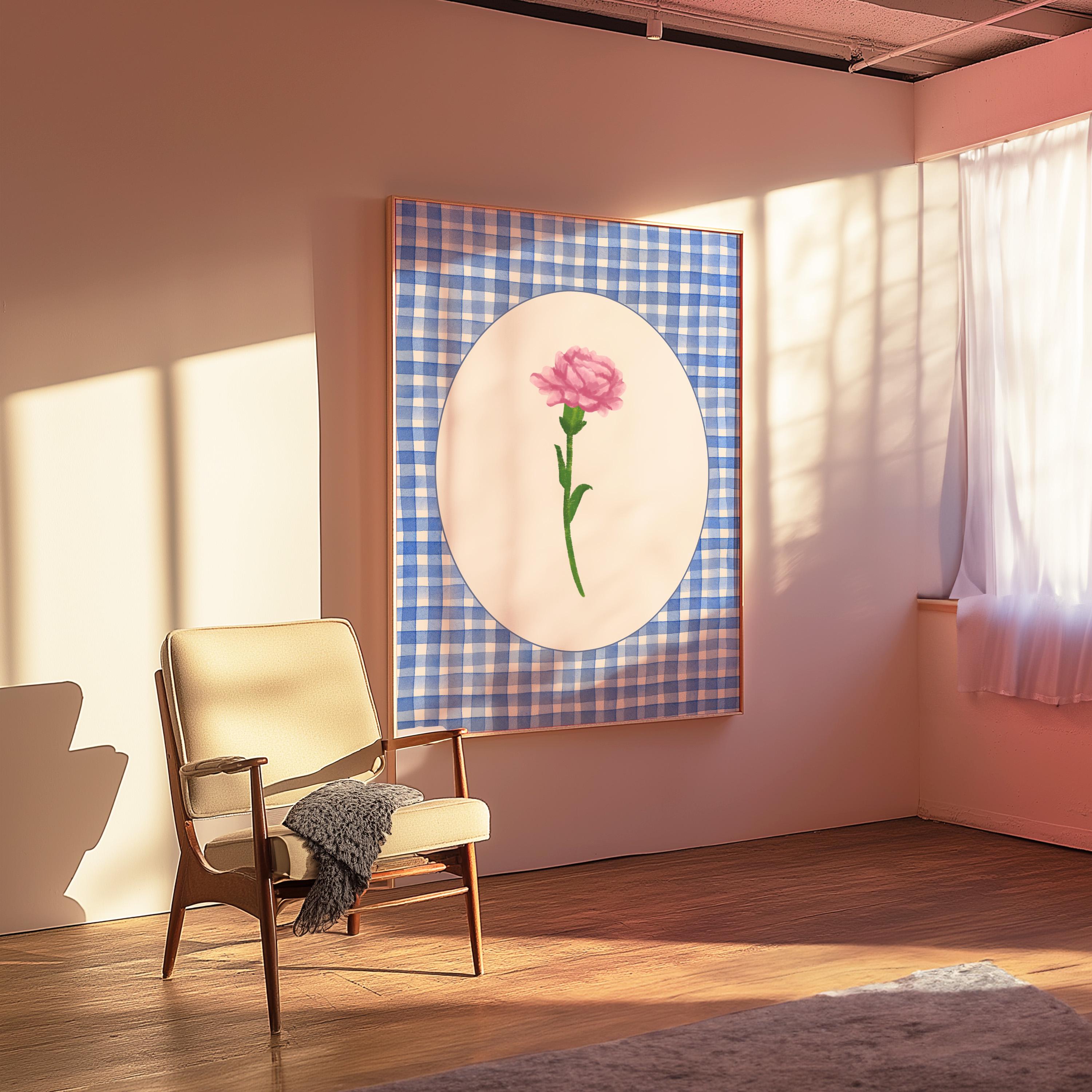 Retro Flower, Digital Print, Wall Print, Retro Art, Floral Art, Trendy Girly Print Art, GS print Shoppe, Trendy Floral Art, Blue Checker Art