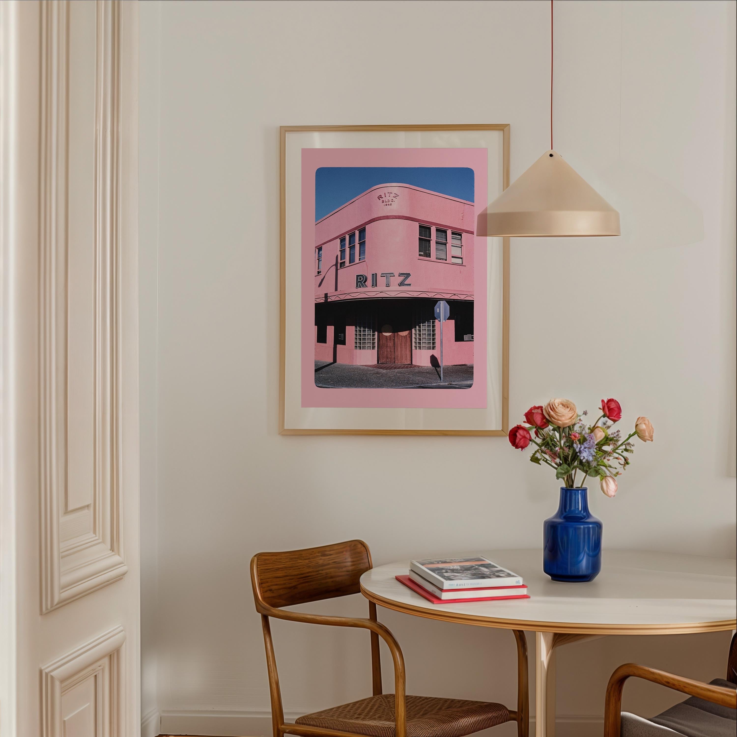The Ritz Hotel, Pink Hotel Poster, Pink Vintage Photograph, Gift For Her, Vintage Art Print, GS print Shoppe, Retro art decor, photography
