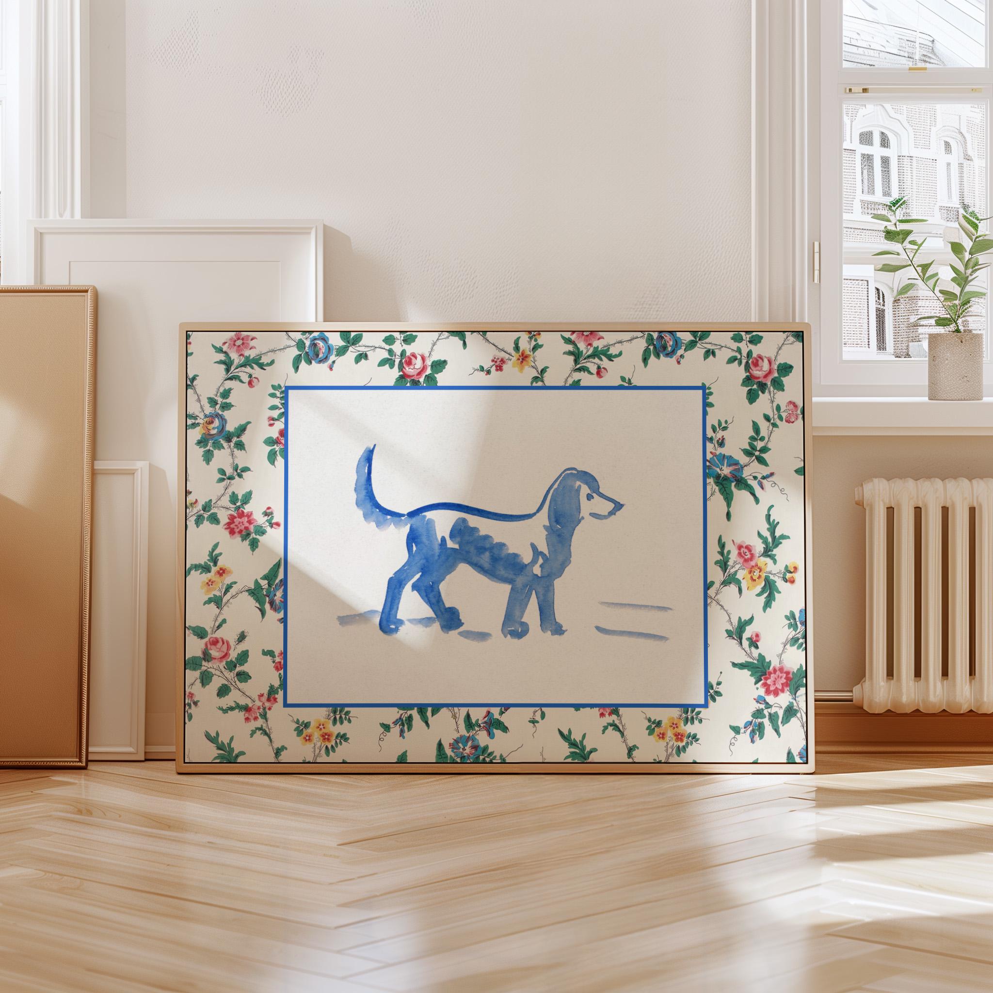 Fun Dog Poster, Vintage Animal Print, Floral Dog Picture, Whimsical Dog Art, Colorful Dog Decor, Dog Lover Art, GS Print Shoppe, Puppy Art