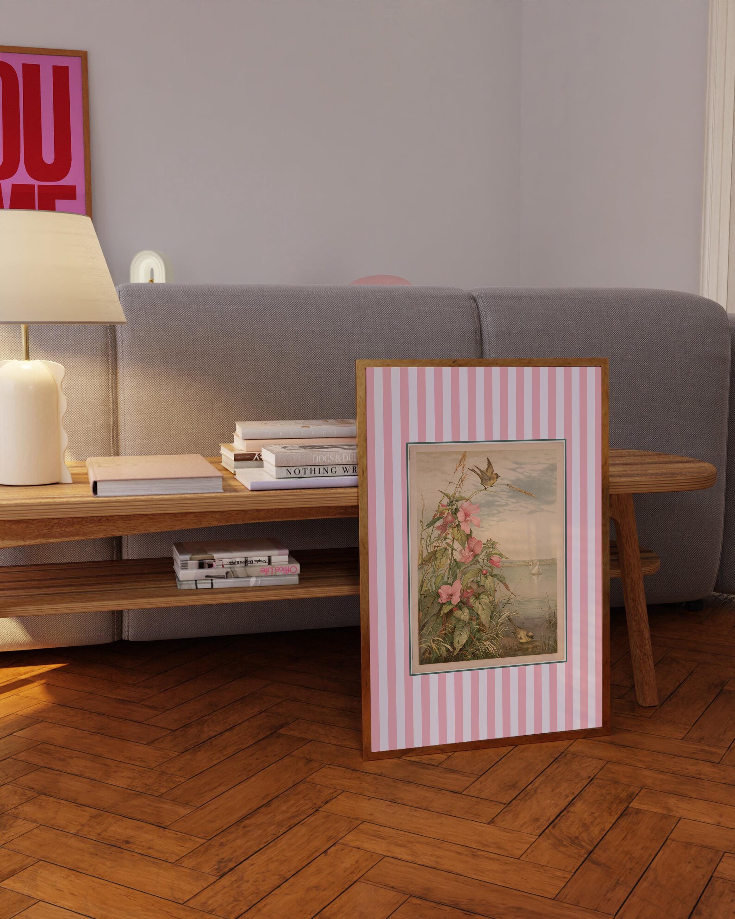 Pink Coquette Room Decor, Retro Wall Art, Bookshelf Decor, Gallery Wall Print, Botanical Wall Art, Pink Floral Art, Aesthetic Girly Download