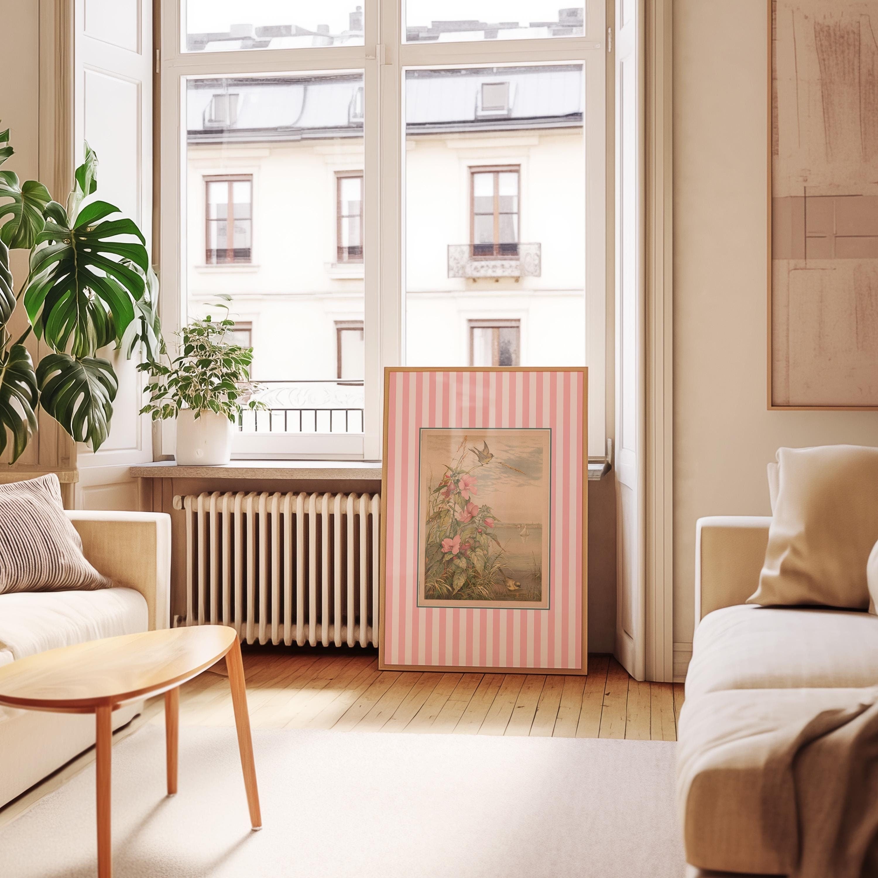 Pink Coquette Room Decor, Retro Wall Art, Bookshelf Decor, Gallery Wall Print, Botanical Wall Art, Pink Floral Art, Aesthetic Girly Download