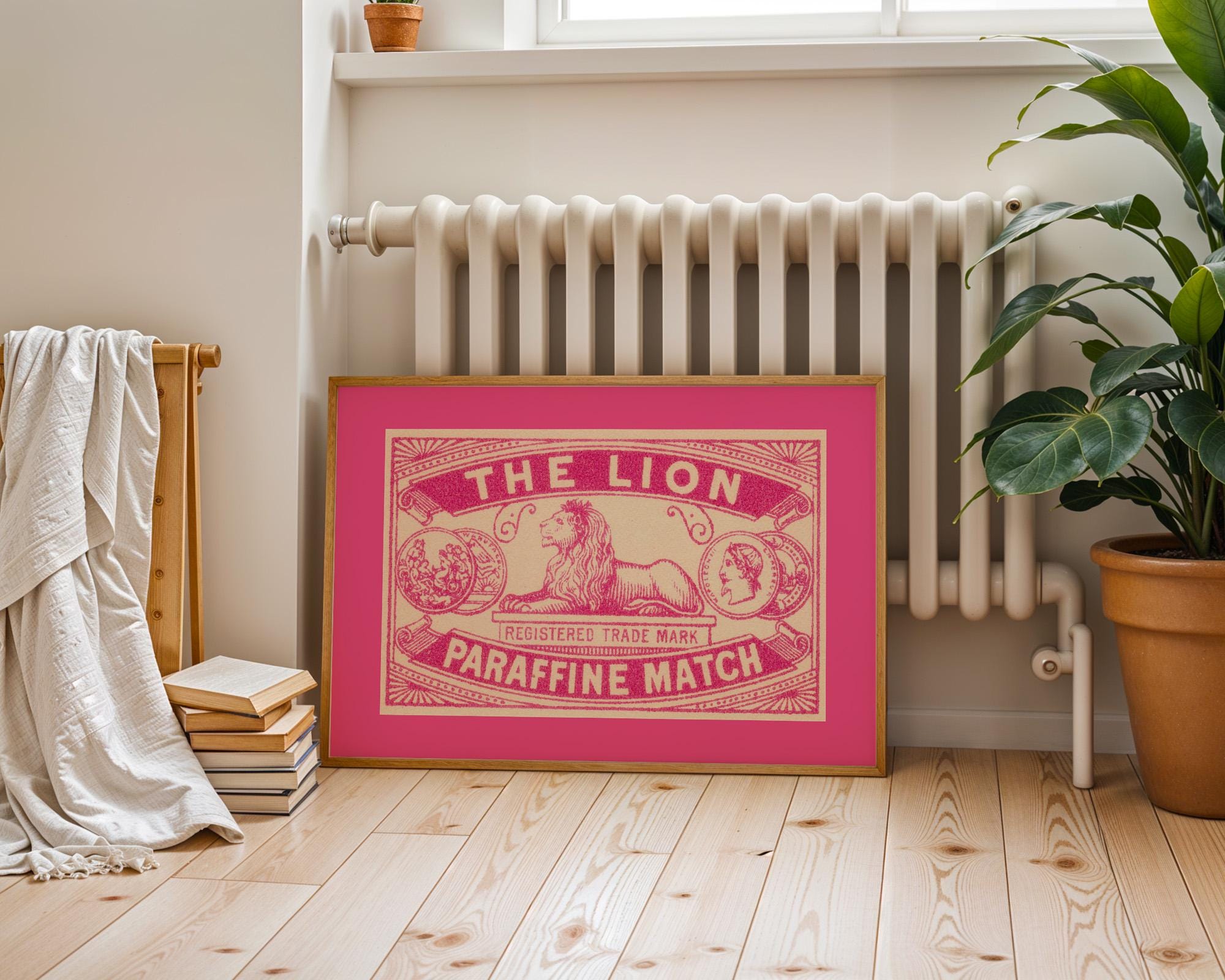 Digital Download, Lion Matches, Pink Art Print, Matches Poster, Vintage Matchbook Print, Pink Wall Art, GS Print Shoppe, Trendy Matchbox art