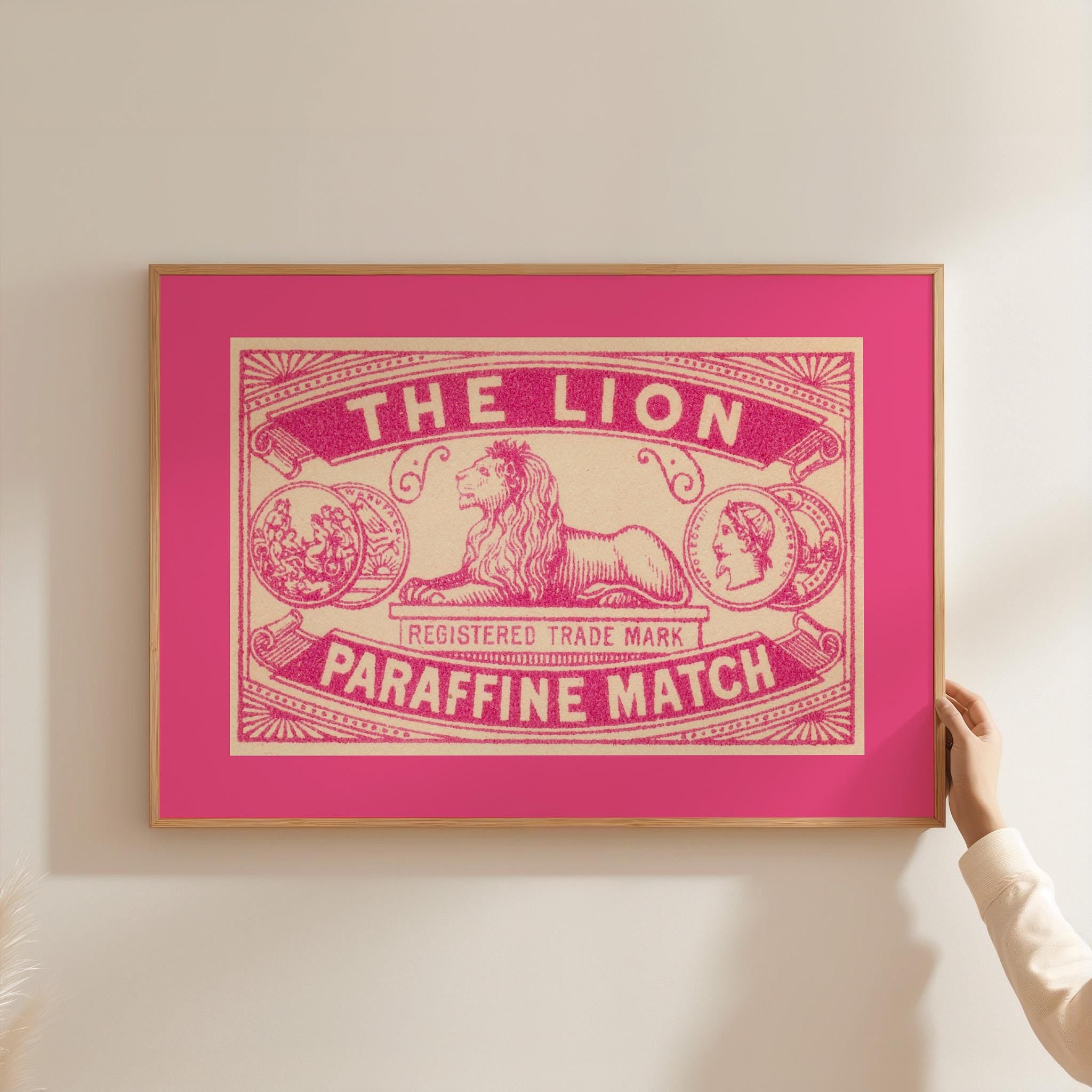 Digital Download, Lion Matches, Pink Art Print, Matches Poster, Vintage Matchbook Print, Pink Wall Art, GS Print Shoppe, Trendy Matchbox art