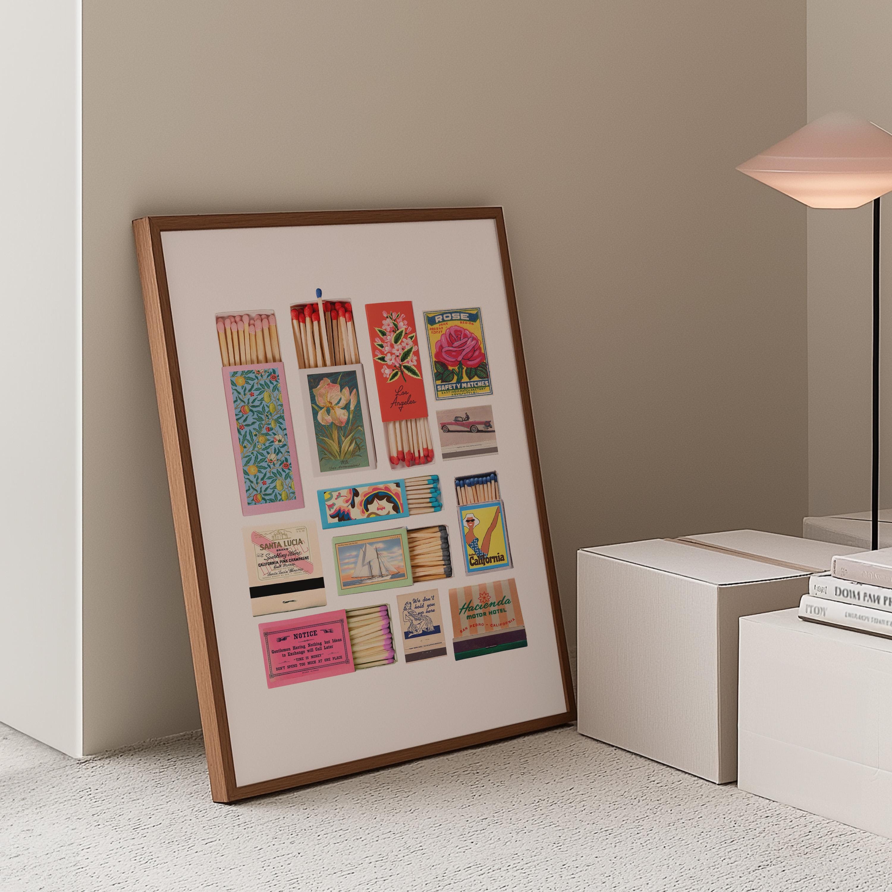 Pink Matchbox Print, Trendy Matches Poster, Retro Matchbook Art, Bar Cart Aesthetic Print for Apartment, Digital Download, GS Print Shoppe