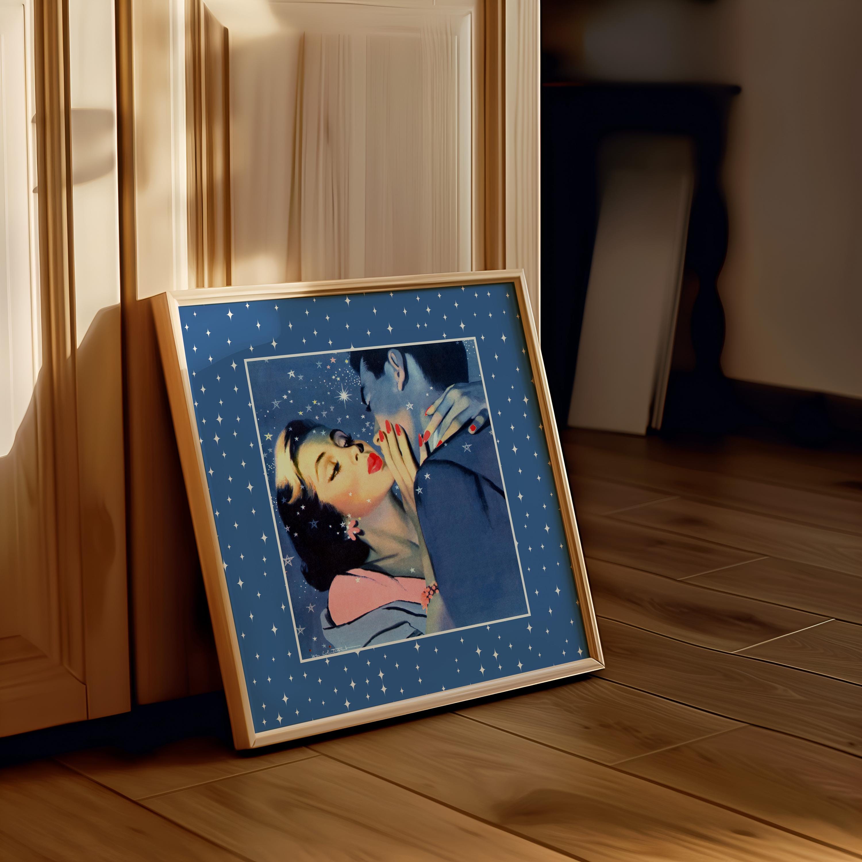 Blue Art Print, Vintage Aesthetic Art, Apartment Art, Retro Decor Art, Bedroom Art Decor, gs print shoppe, romance art print, drawing print