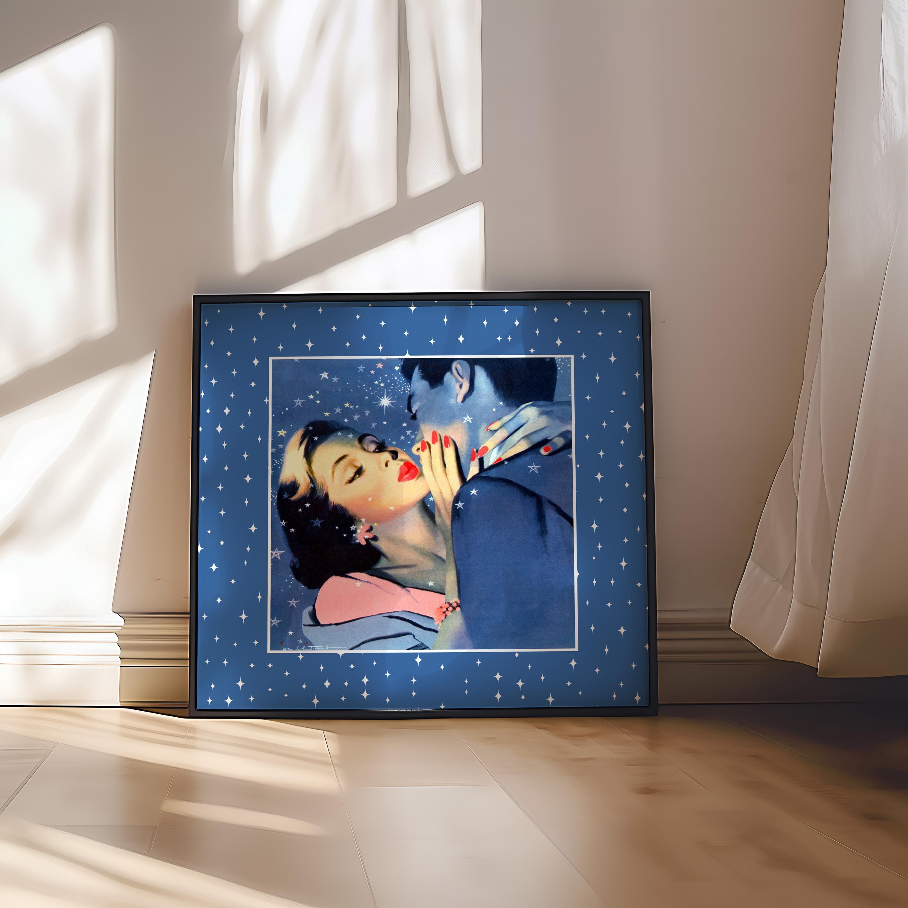 Blue Art Print, Vintage Aesthetic Art, Apartment Art, Retro Decor Art, Bedroom Art Decor, gs print shoppe, romance art print, drawing print