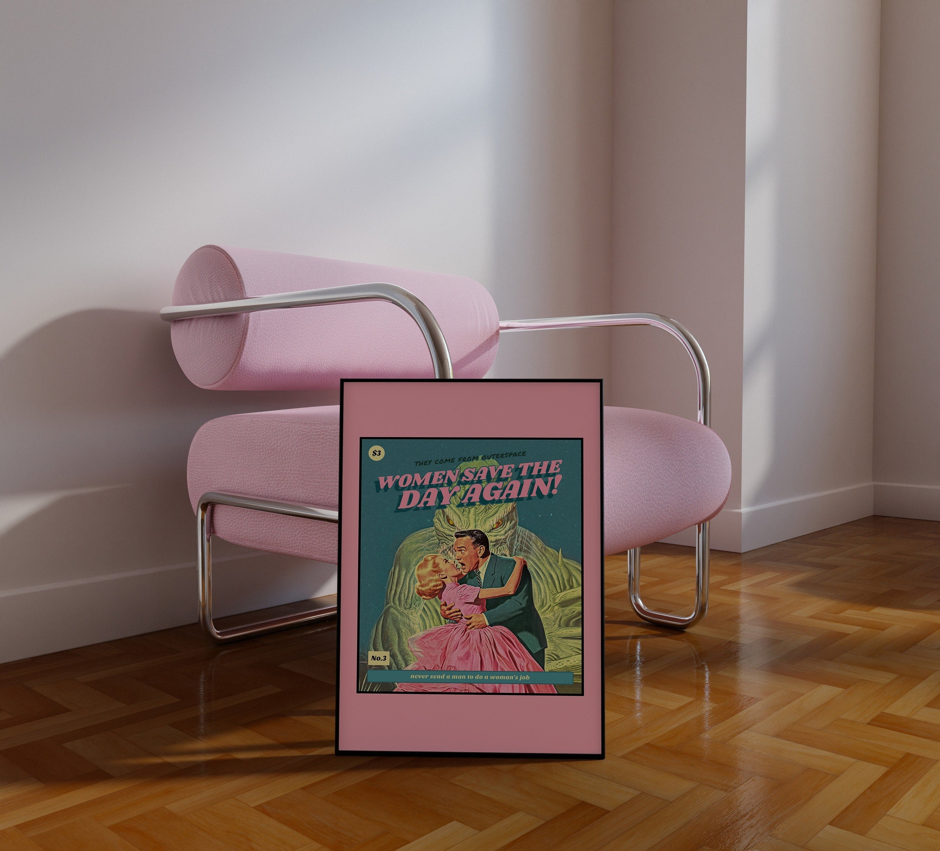 Digital Prints,Wall Art Print,Funny Wall Art,Preppy Aesthetic Art,Apartment Art,Feminist Art,Living Room Decor,Bright Art,Pink Cartoon Art