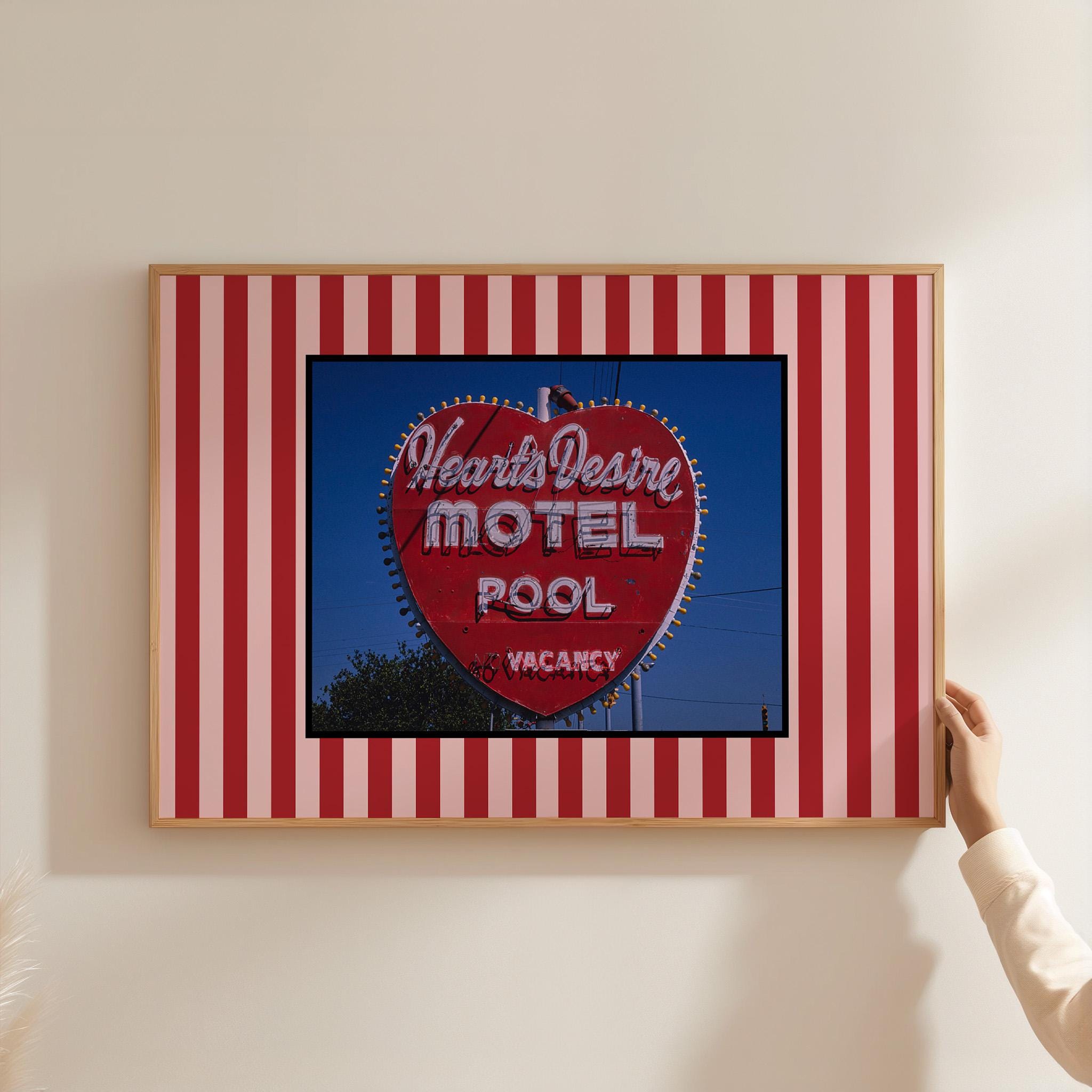 Americana Art print, Vintage Photography, Heart&#39;s Desire Motel Sign, Road Trip Art, heart Art Print, Heart Sign Art, GS Print Shoppe