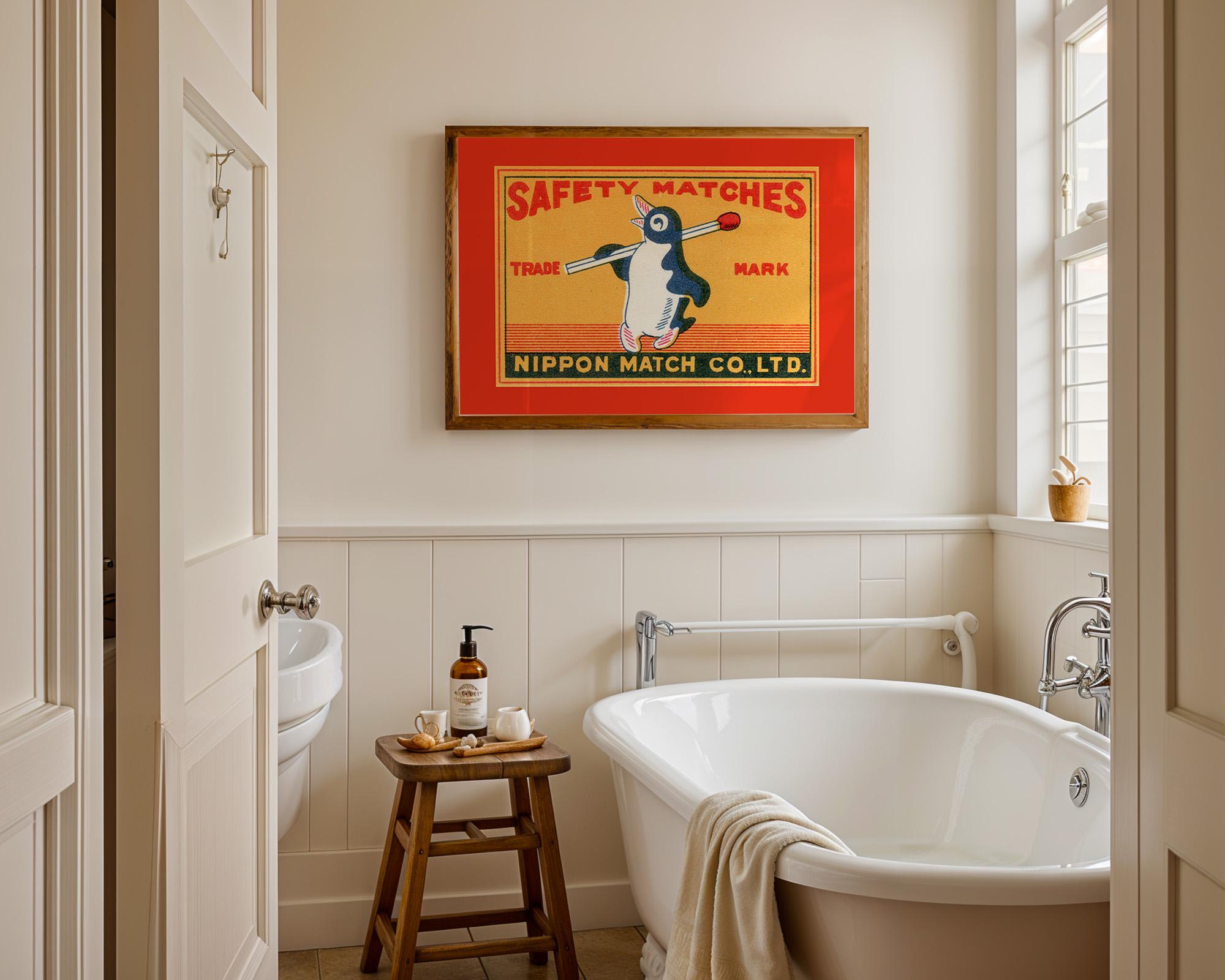 Digital Download, Penguin Matches, Red Art Print, Matches Poster, Vintage Matchbook Print, Red Wall Art, GS Print Shoppe, Trendy Matchbox