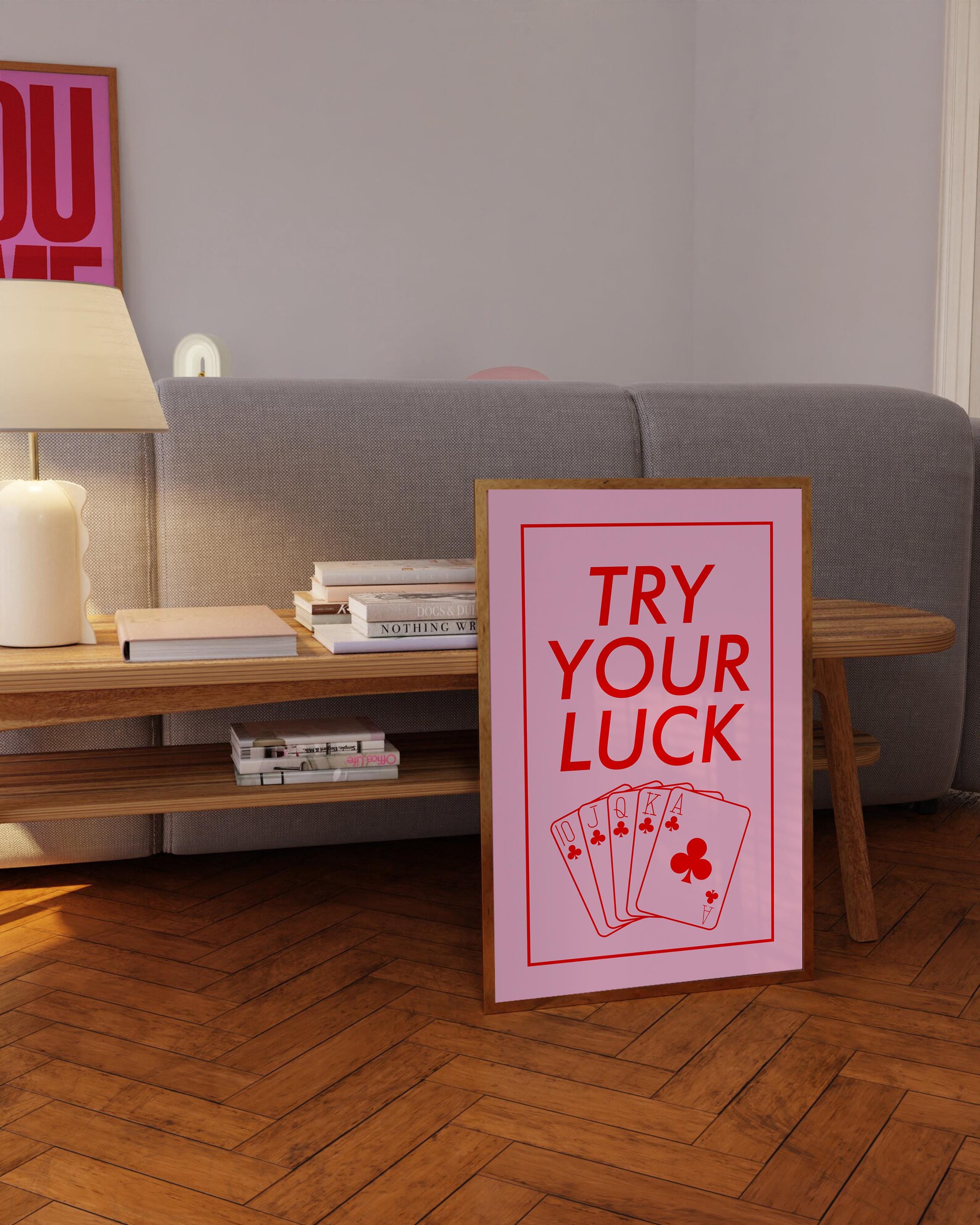 Trendy Red Ace of Hearts, Wall Art Retro, Lucky You Wall Art, Y2K Dorm Decor, Playing Card Art, Trendy Aesthetic Print Pink, Try Your Luck