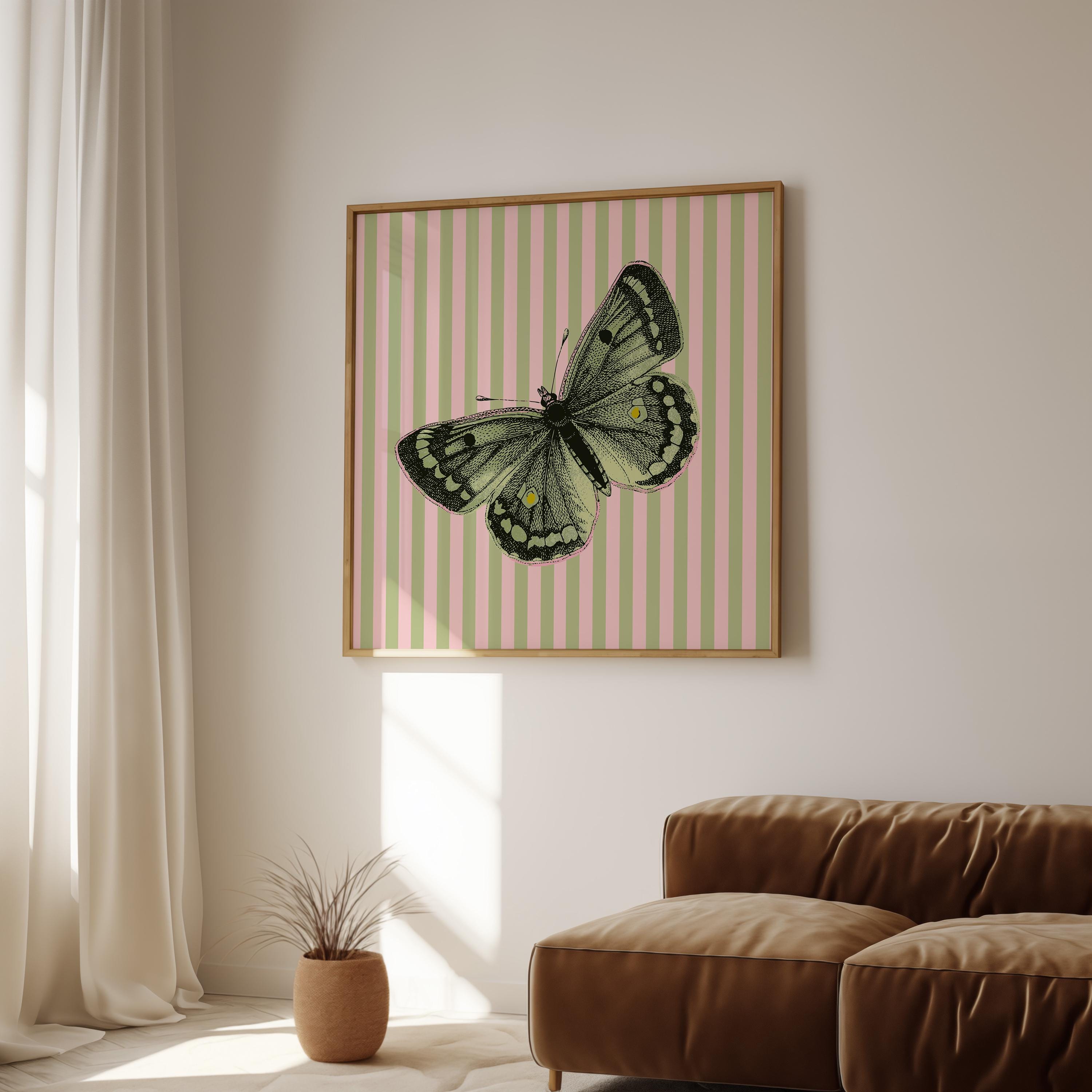 Green Art Print, Butterfly Poster, Green Butterfly print, gs print shoppe, vintage butterfly art, square art print, digital art, retro art