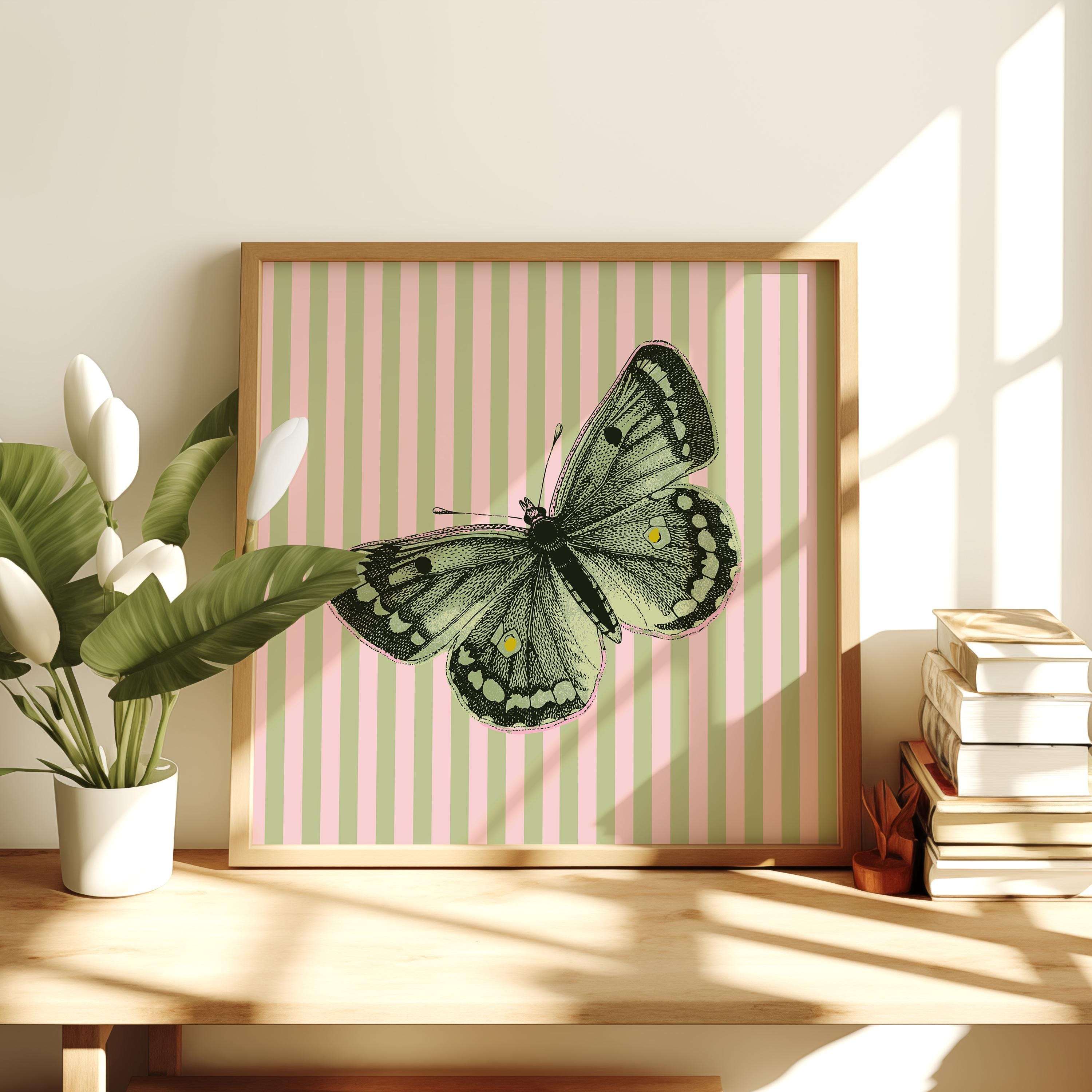 Green Art Print, Butterfly Poster, Green Butterfly print, gs print shoppe, vintage butterfly art, square art print, digital art, retro art