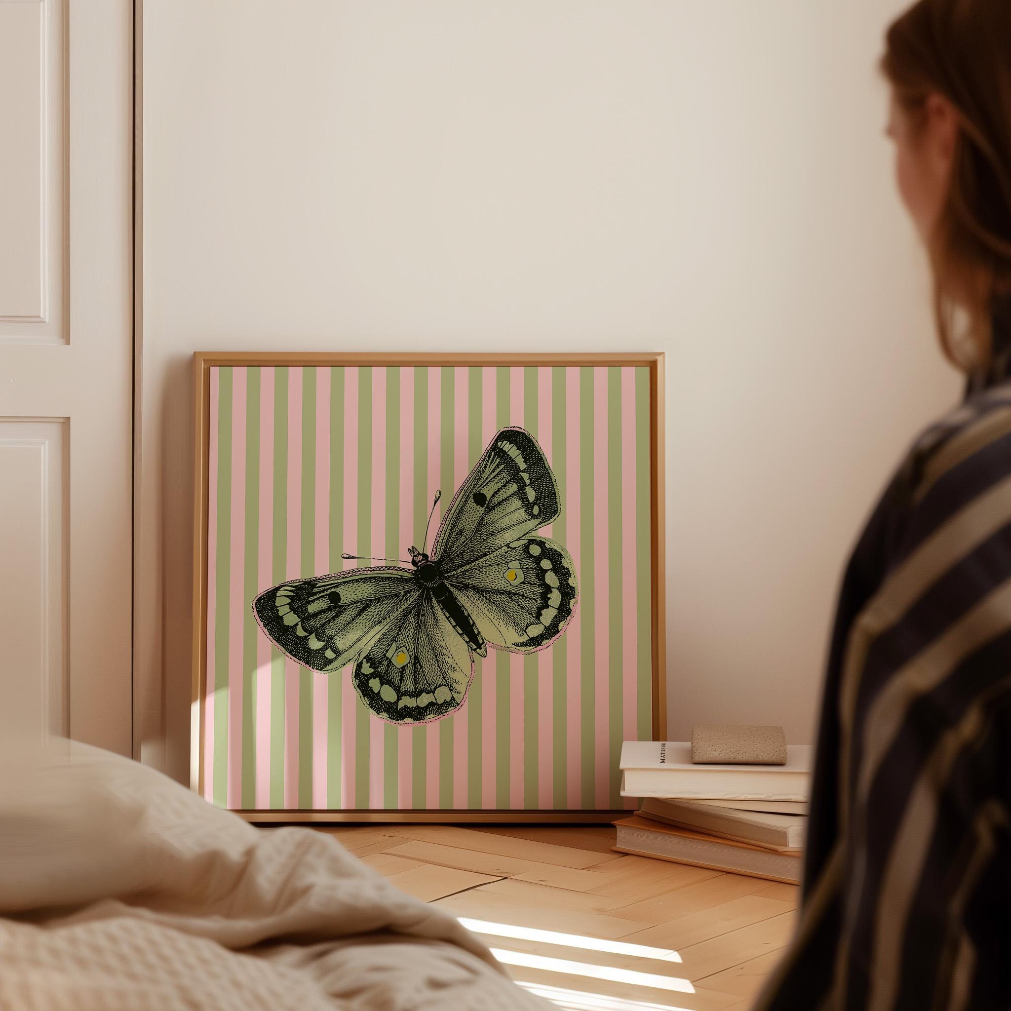 Green Art Print, Butterfly Poster, Green Butterfly print, gs print shoppe, vintage butterfly art, square art print, digital art, retro art