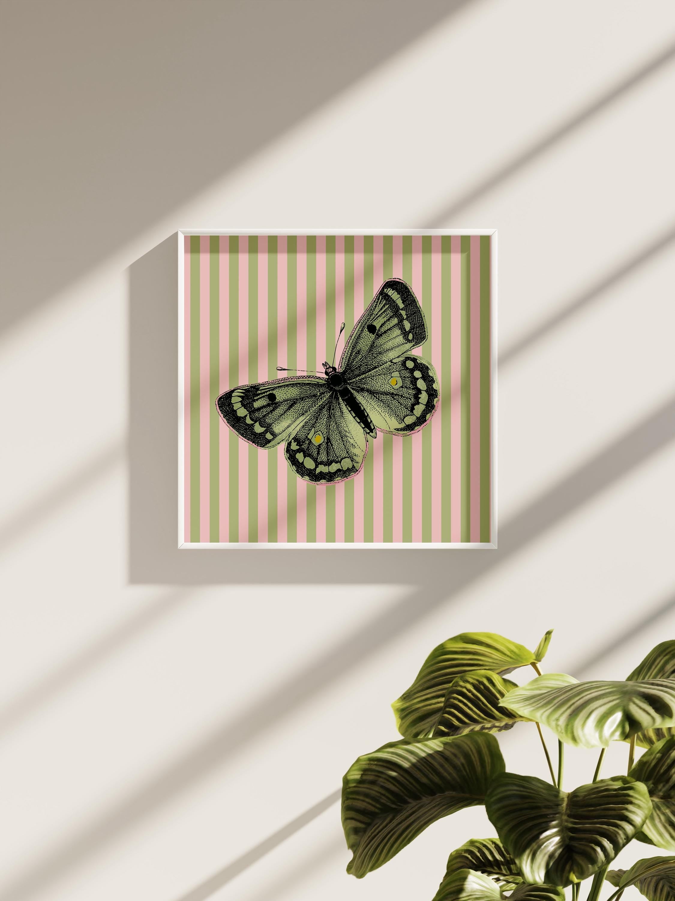 Green Art Print, Butterfly Poster, Green Butterfly print, gs print shoppe, vintage butterfly art, square art print, digital art, retro art