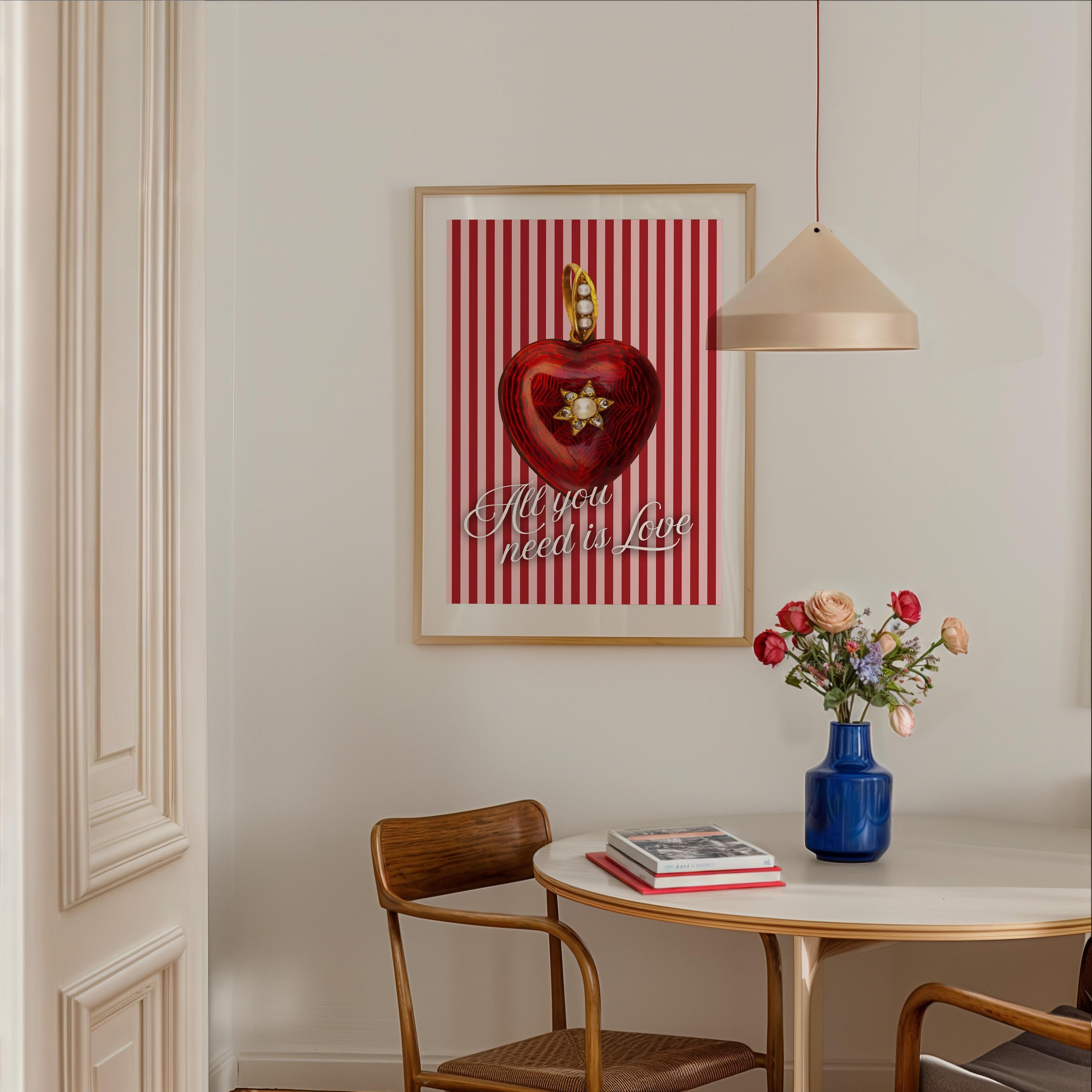 Love Poster, Striped Wall Print, Red Wall Art, Preppy Poster, Aesthetic Poster, Trendy Wall Art, Red Art, Retro Print, Vintage Poster