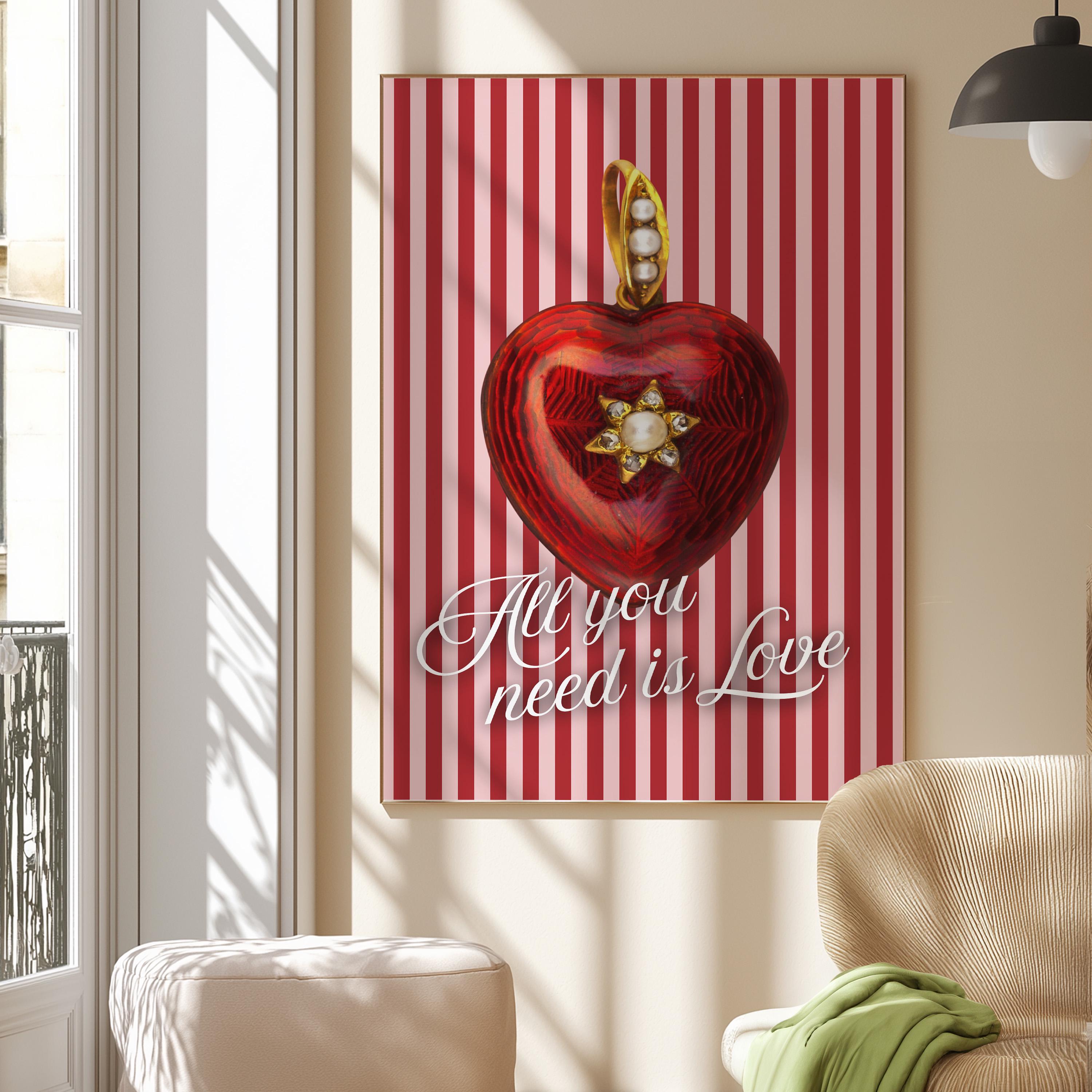 Love Poster, Striped Wall Print, Red Wall Art, Preppy Poster, Aesthetic Poster, Trendy Wall Art, Red Art, Retro Print, Vintage Poster