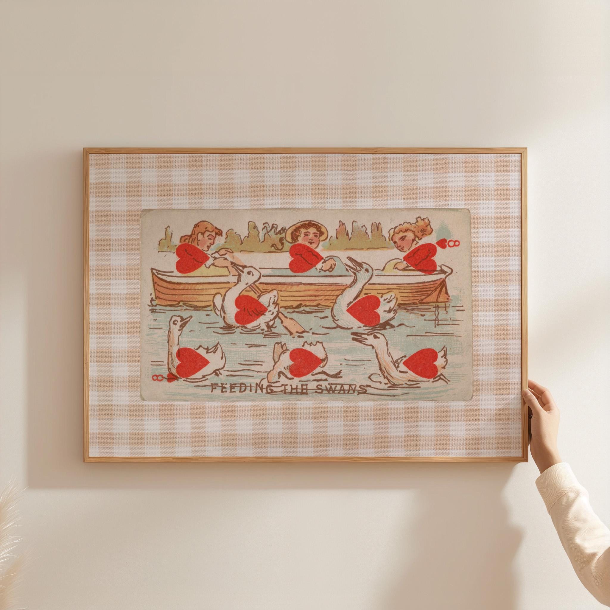 Vintage Style, Swans Art Print, Girls Room Decor, Playing Card Art, Digital Download, Retro Decor, Trendy Art, GS Print Shoppe, Vintage Art