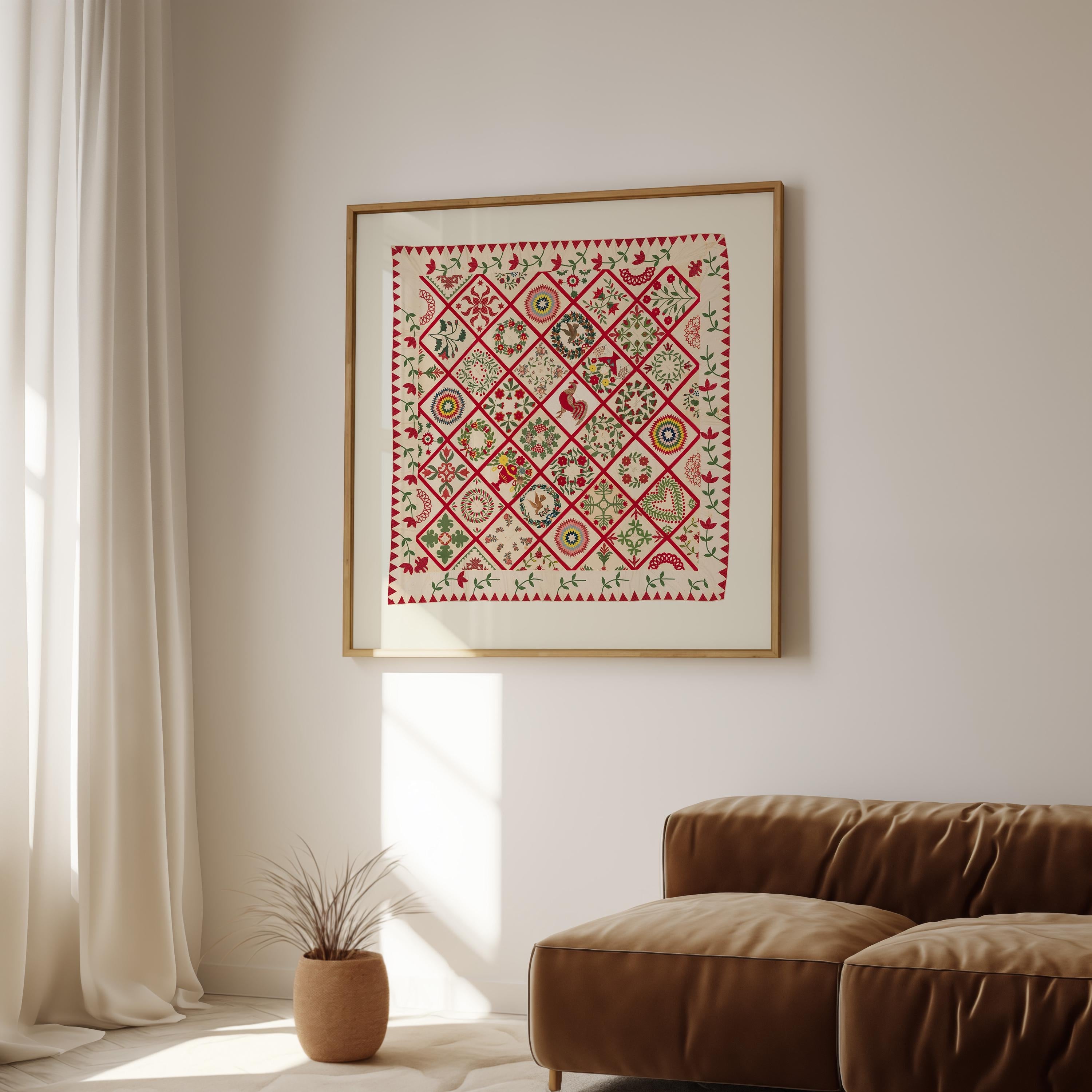 Quilt Design Digital Art, Digital Download, Quilt decor, folk design art print, cozy home decor, english cottage decor, gs print shoppe
