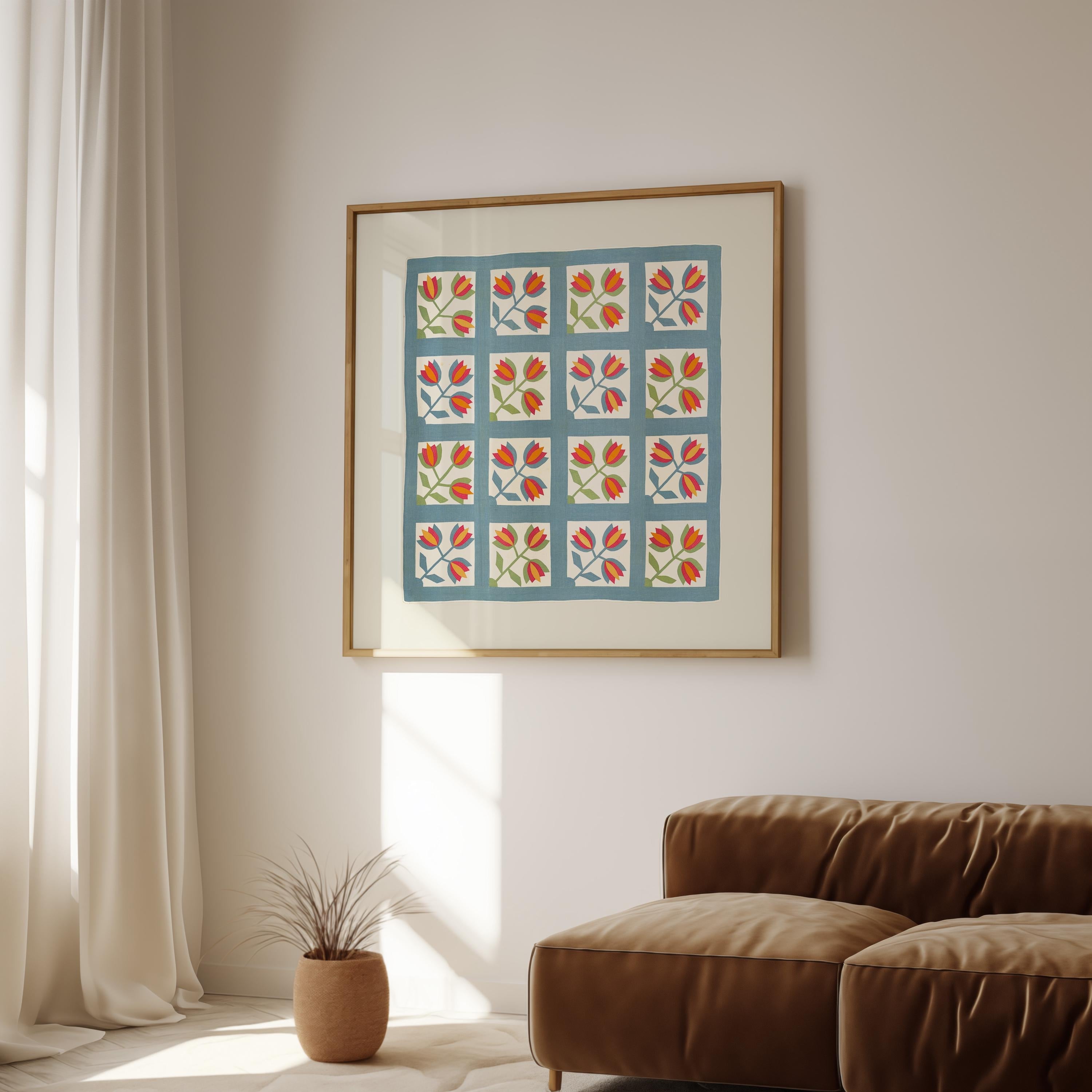 Quilt Design Digital Art, Digital Download, Quilt decor, floral quilt art print, nancy myers art, english cottage decor, gs print shoppe