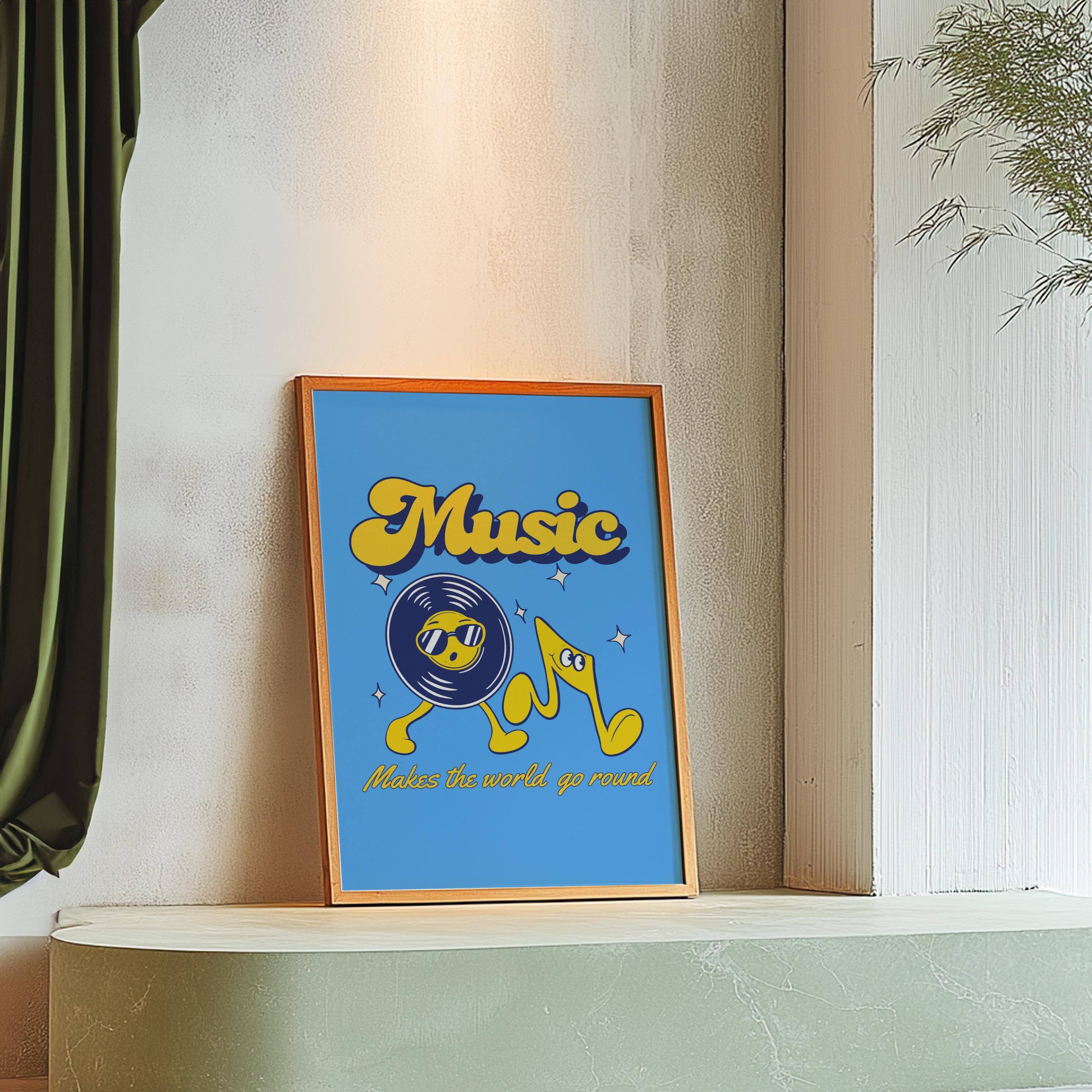 Retro Music Poster, Trendy Wall Art, Retro Record Player, Music Decor, Retro Cartoon, Downloadable Groovy Printable Poster, Music Aesthetic