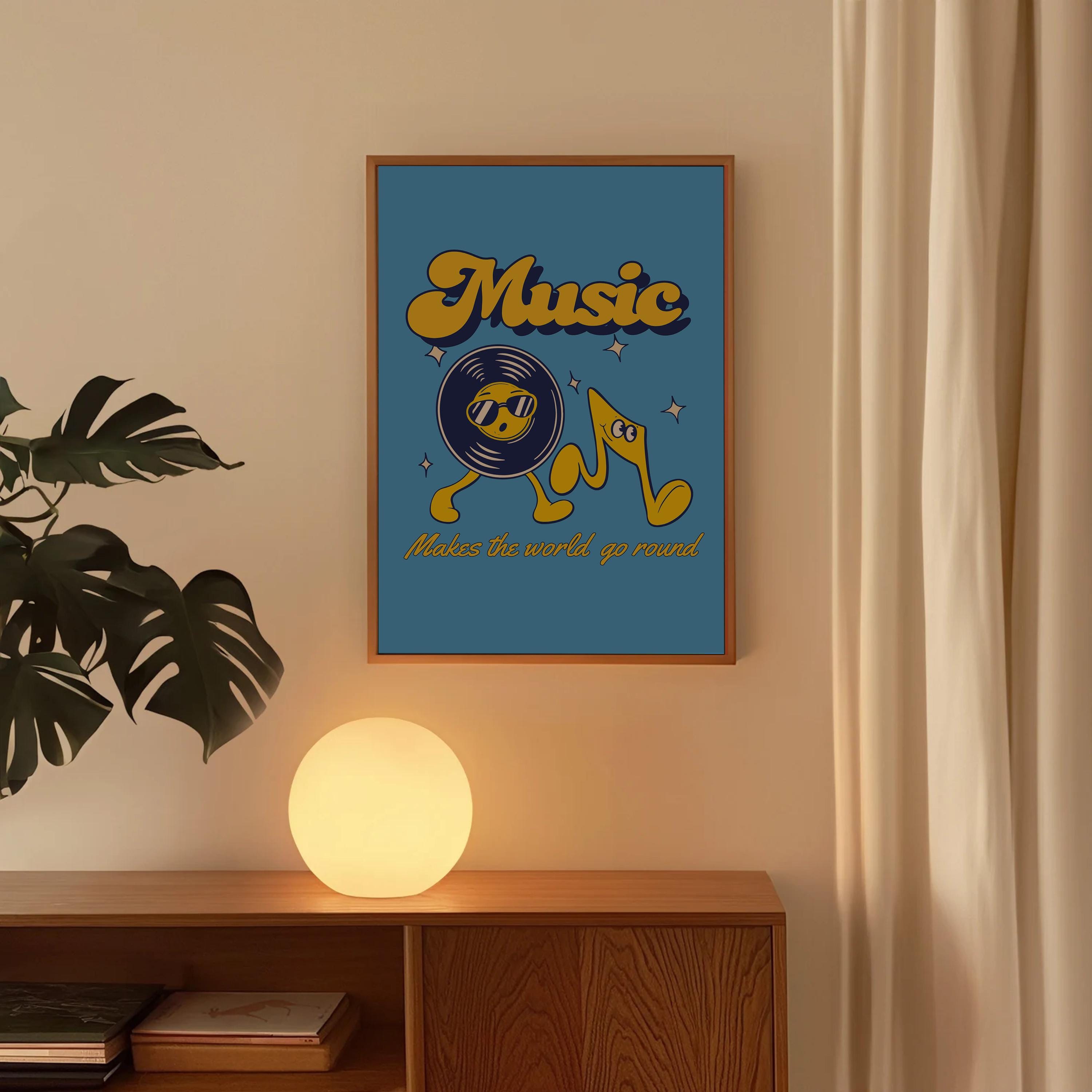 Retro Music Poster, Trendy Wall Art, Retro Record Player, Music Decor, Retro Cartoon, Downloadable Groovy Printable Poster, Music Aesthetic