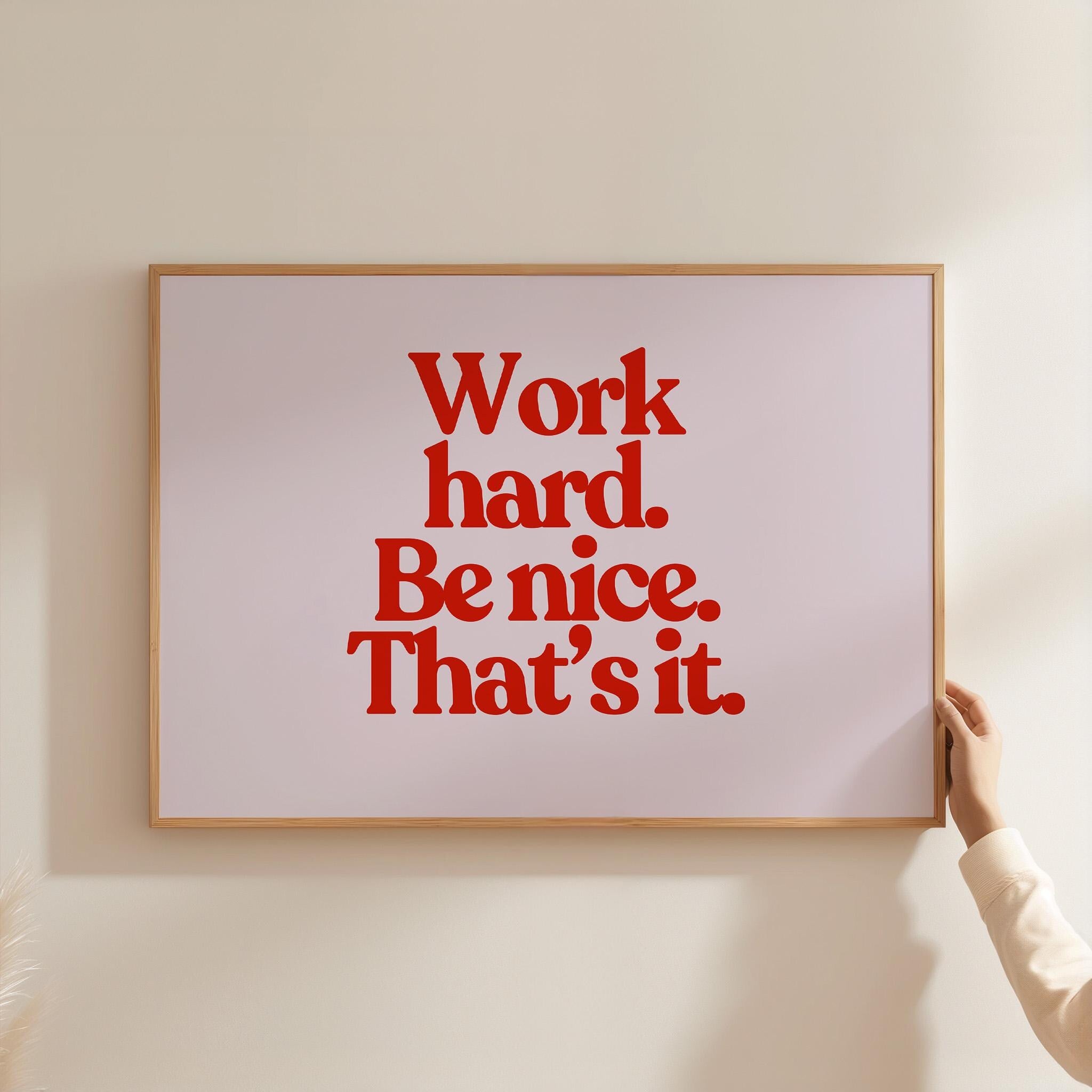 Work Hard Print, Retro Typography Print, Red Wall Print, Kids Wall Art, Positivity Poster, Retro Quote Print, Classroom Posters, School Gift