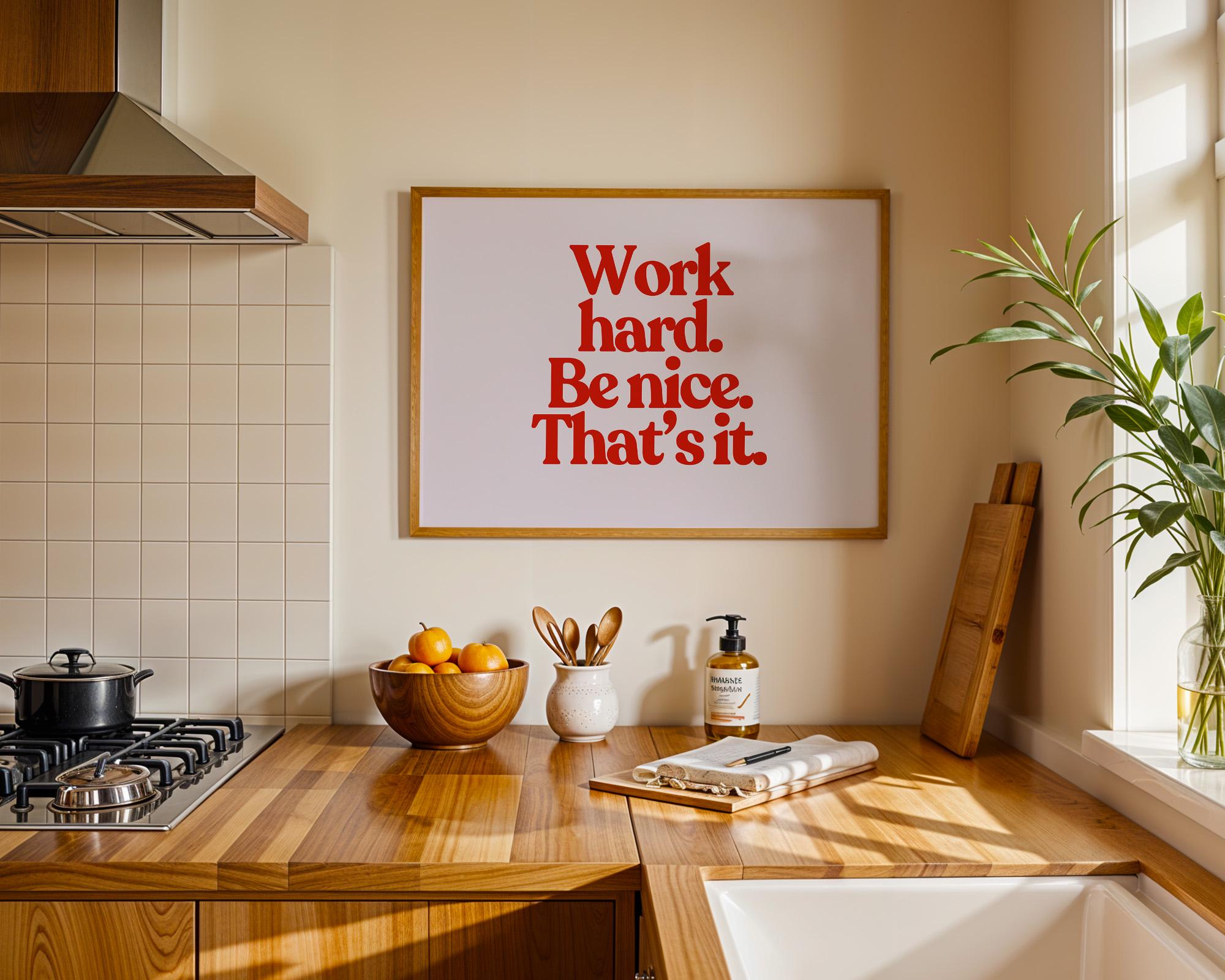 Work Hard Print, Retro Typography Print, Red Wall Print, Kids Wall Art, Positivity Poster, Retro Quote Print, Classroom Posters, School Gift