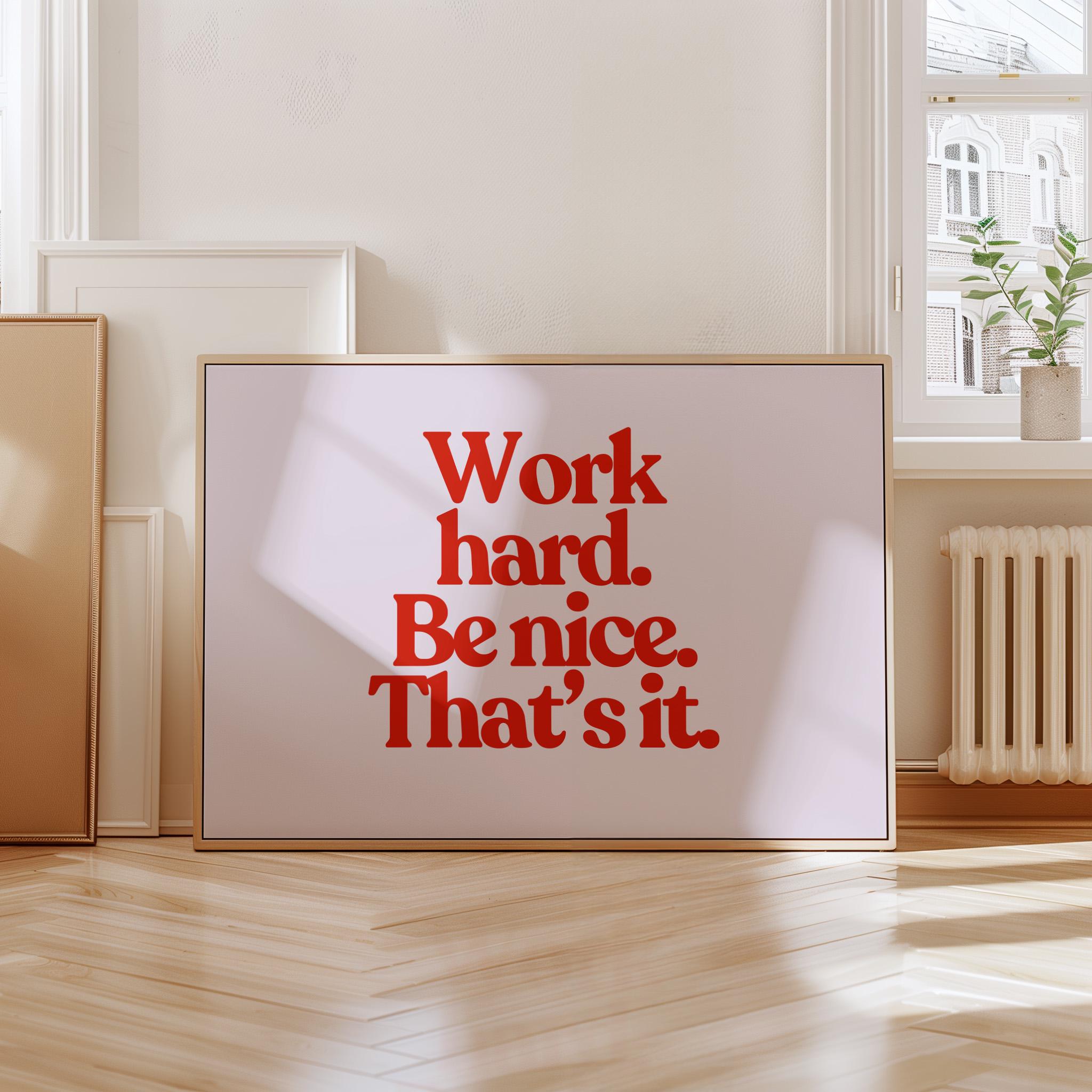 Work Hard Print, Retro Typography Print, Red Wall Print, Kids Wall Art, Positivity Poster, Retro Quote Print, Classroom Posters, School Gift