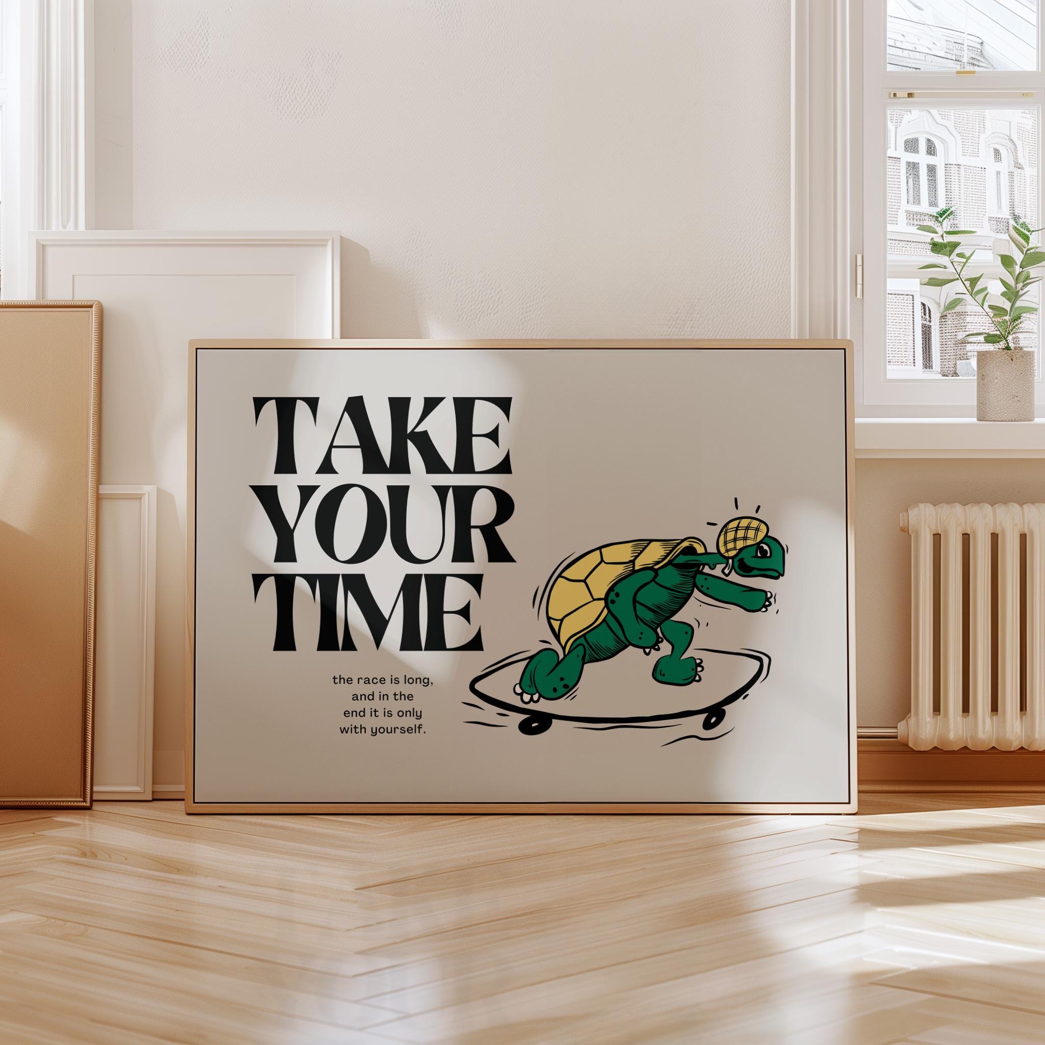 Take your Time Art-Digital Prints-Retro Art Decor-Cute Cartoon Art-Turtle Cartoon Art-Retro Cartoon Art-Cute Animal Art-Turtle Skateboard