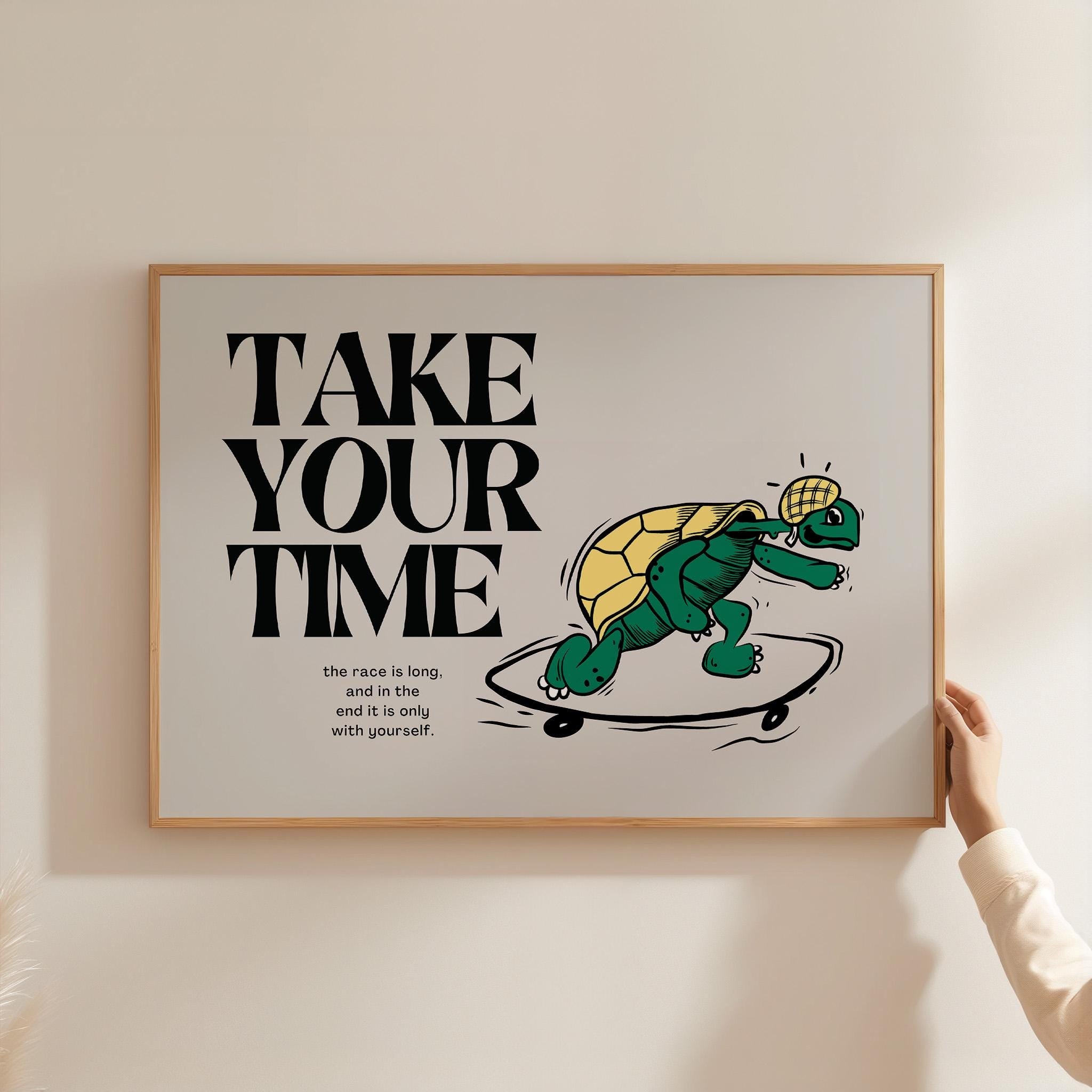 Take your Time Art-Digital Prints-Retro Art Decor-Cute Cartoon Art-Turtle Cartoon Art-Retro Cartoon Art-Cute Animal Art-Turtle Skateboard