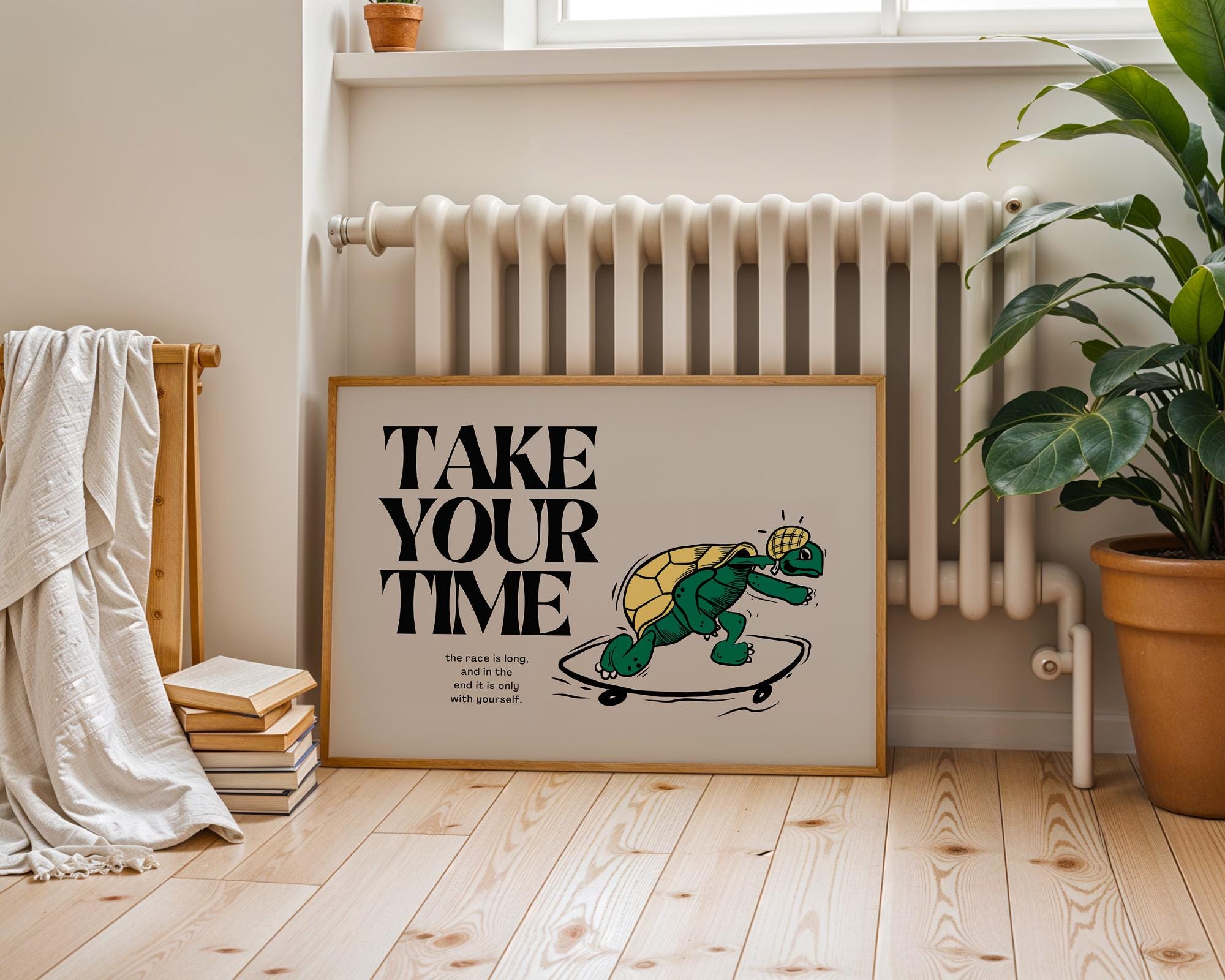 Take your Time Art-Digital Prints-Retro Art Decor-Cute Cartoon Art-Turtle Cartoon Art-Retro Cartoon Art-Cute Animal Art-Turtle Skateboard