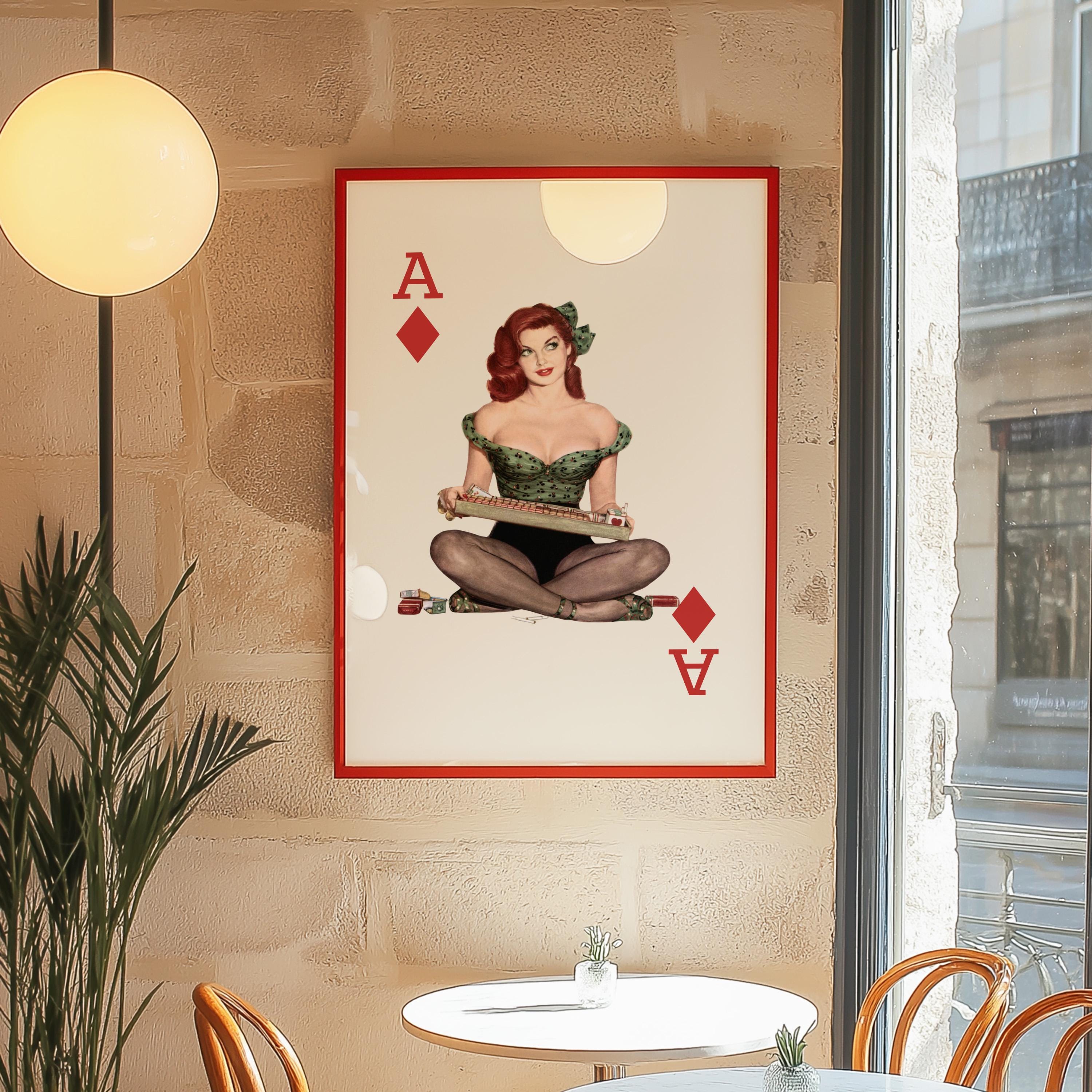 Printable Art, Fun Card Decor, Trendy Retro Print, Playing Card Art, GS Print Shoppe, Retro Pin Up Art, Digital Posters, Vintage Decor