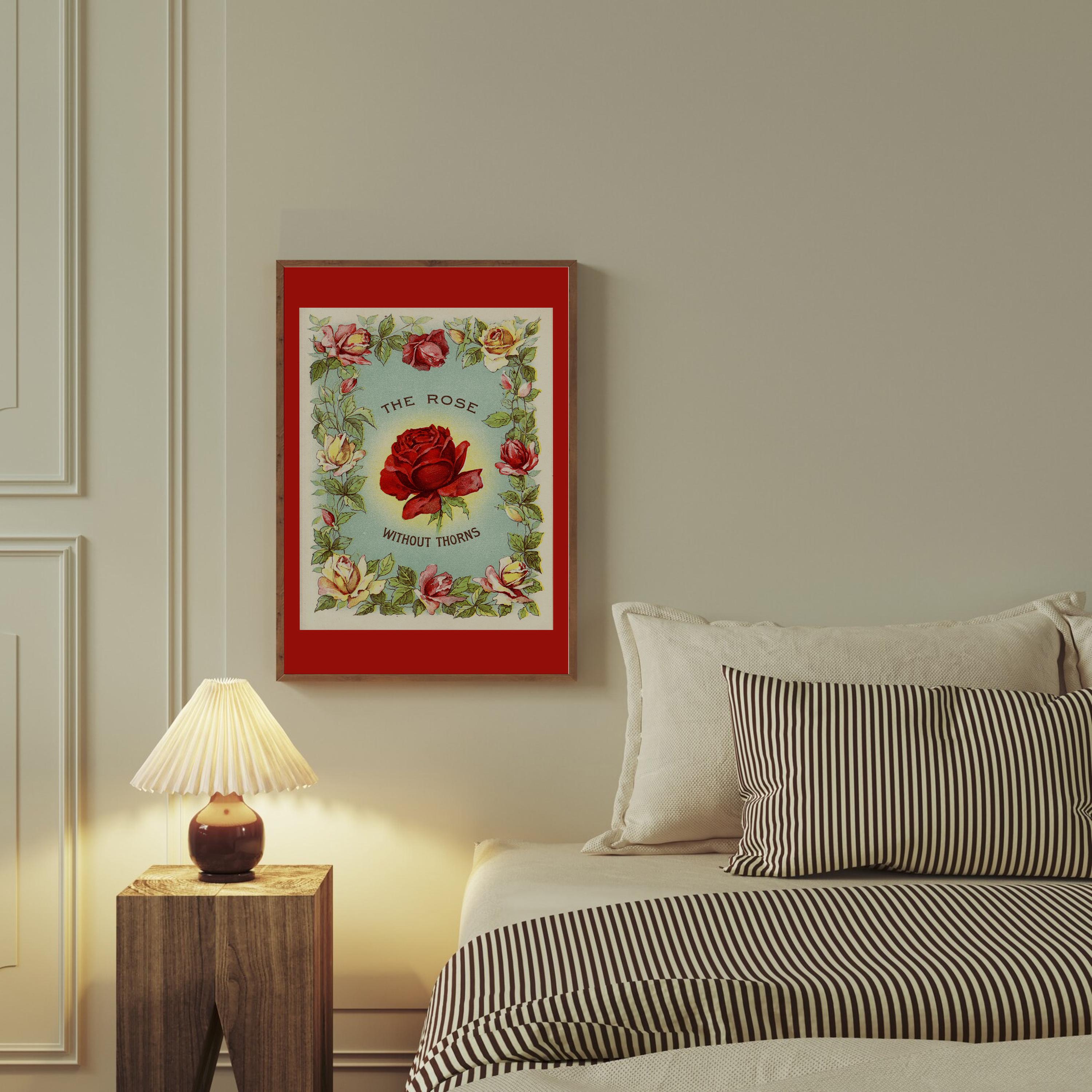 Vintage Floral Decor, Red Art Print, Vintage Roses Art, GS Print Shoppe, Flower Art Print, Retro Vintage Art, Rose Without Thorns