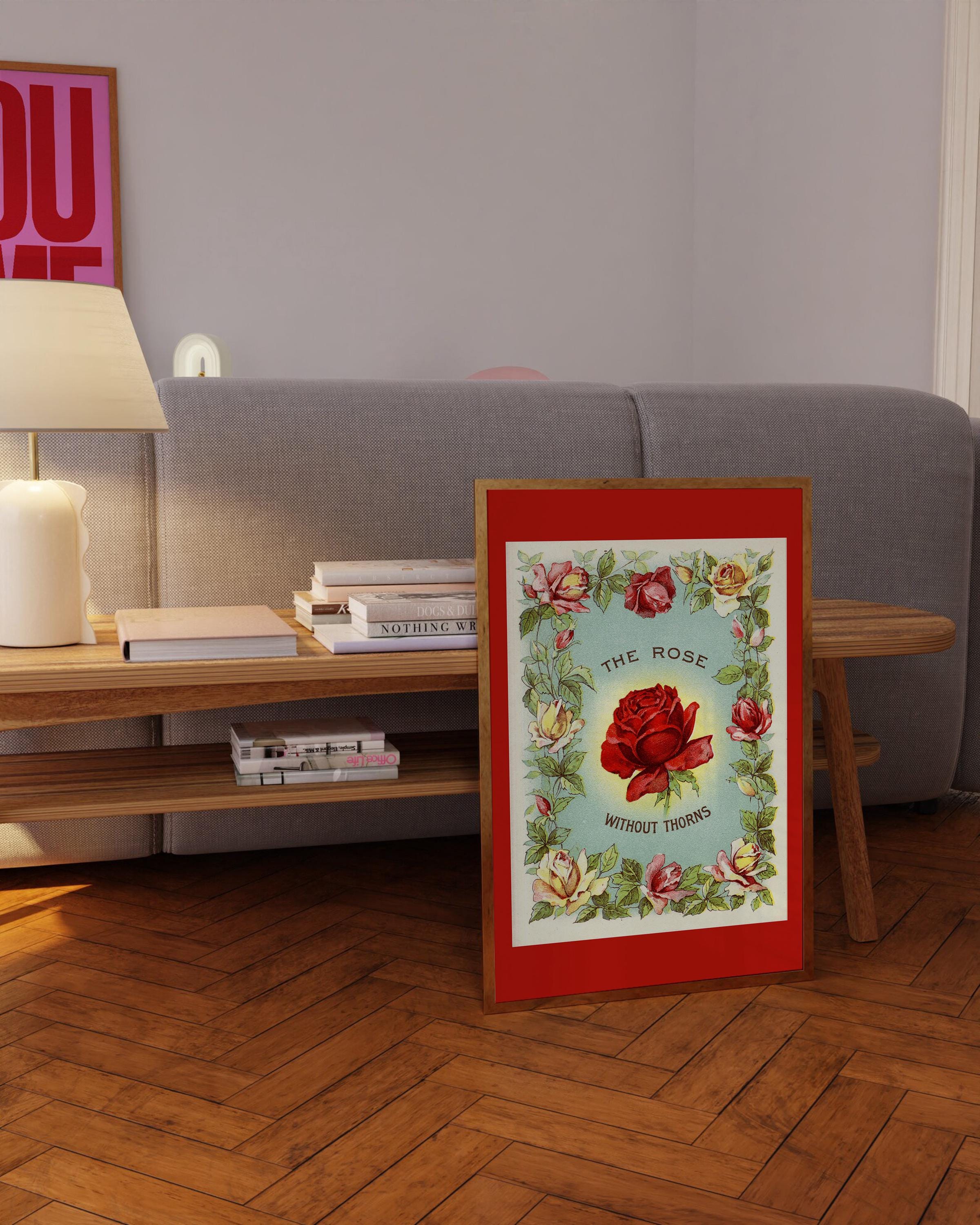 Vintage Floral Decor, Red Art Print, Vintage Roses Art, GS Print Shoppe, Flower Art Print, Retro Vintage Art, Rose Without Thorns