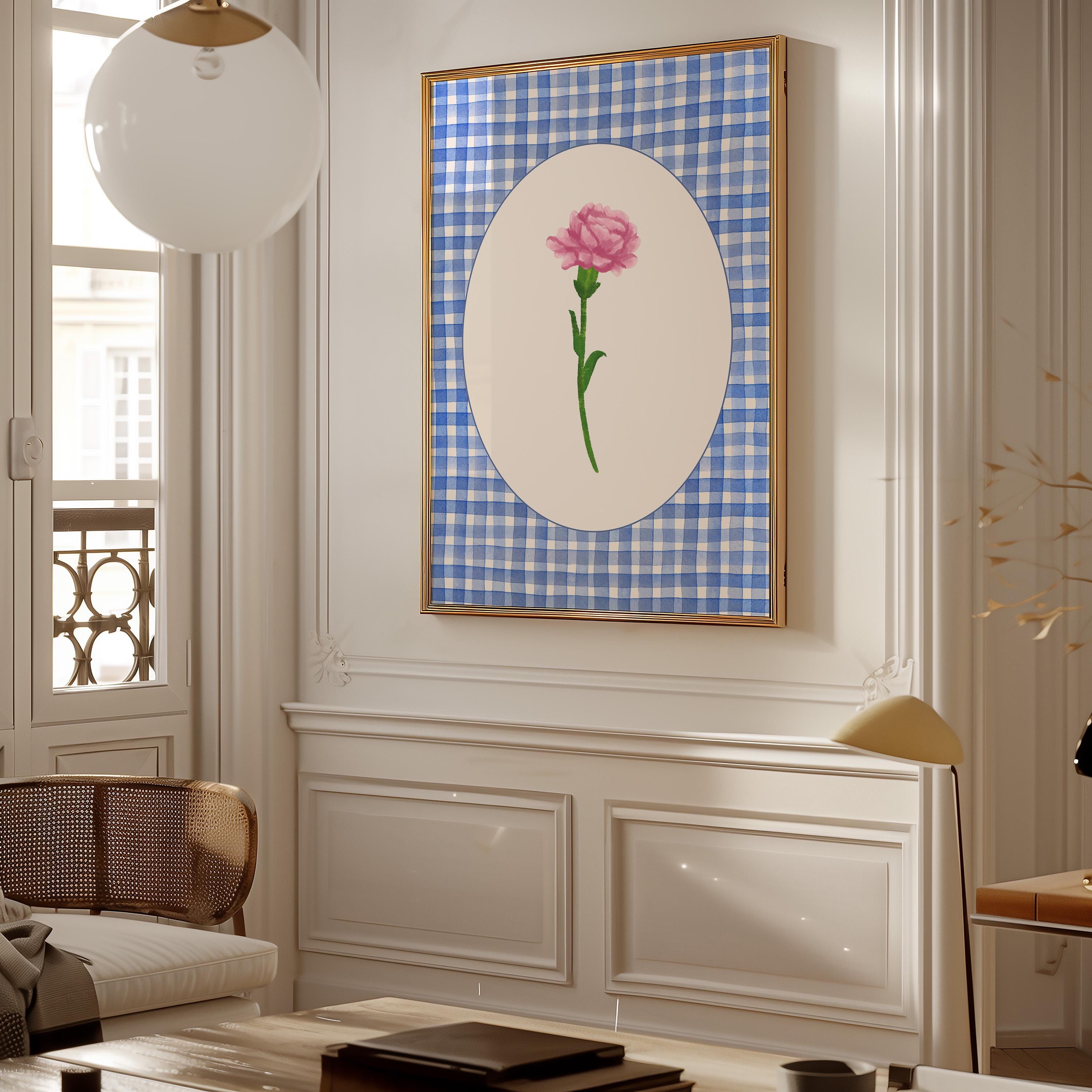 Retro Flower, Digital Print, Wall Print, Retro Art, Floral Art, Trendy Girly Print Art, GS print Shoppe, Trendy Floral Art, Blue Checker Art
