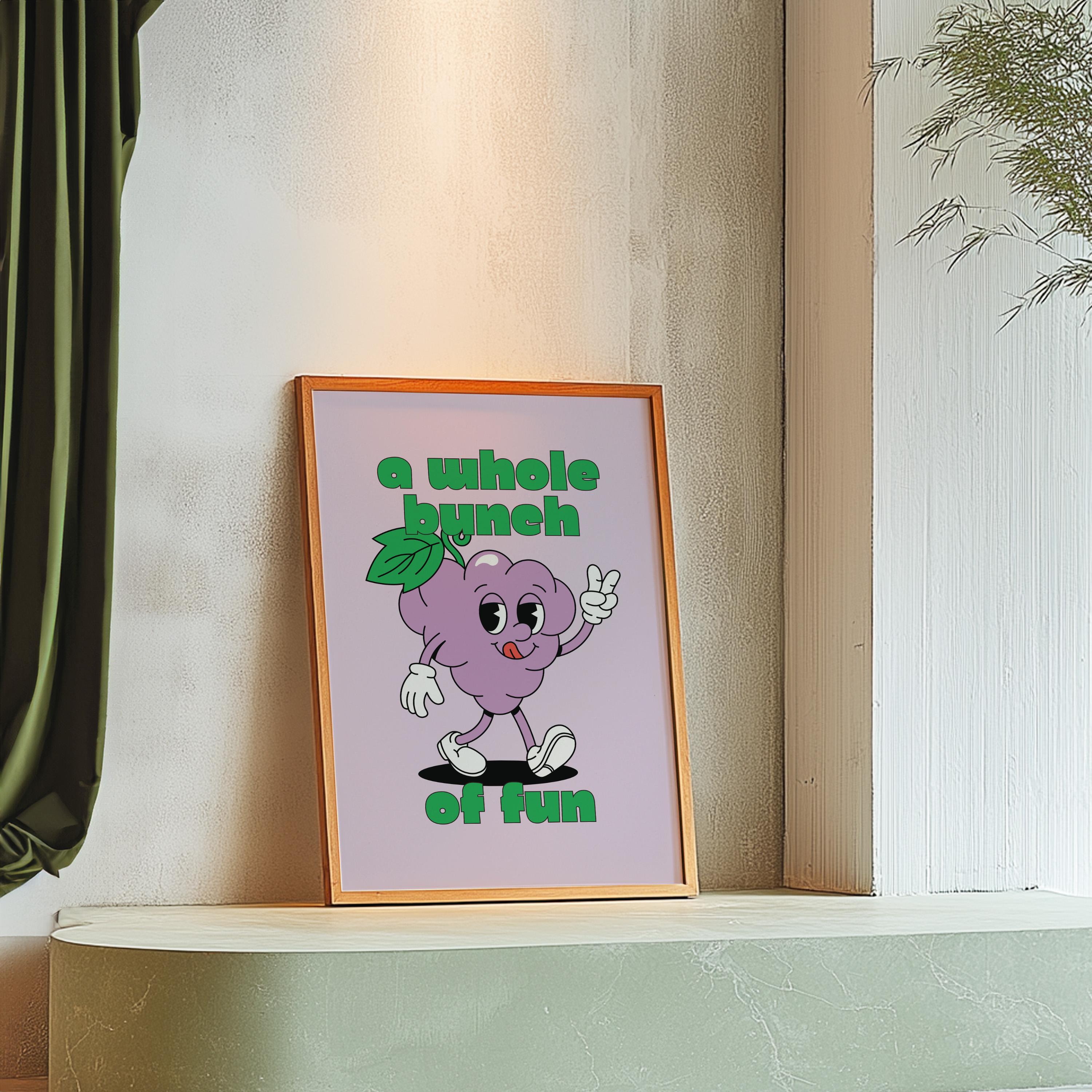 Classroom Art, Kids Room Art, Downloadable Print,Cartoon Art Print, Grape Fruit Art, Trendy Posters, Vintage Mascot Art, Cute Positive Art