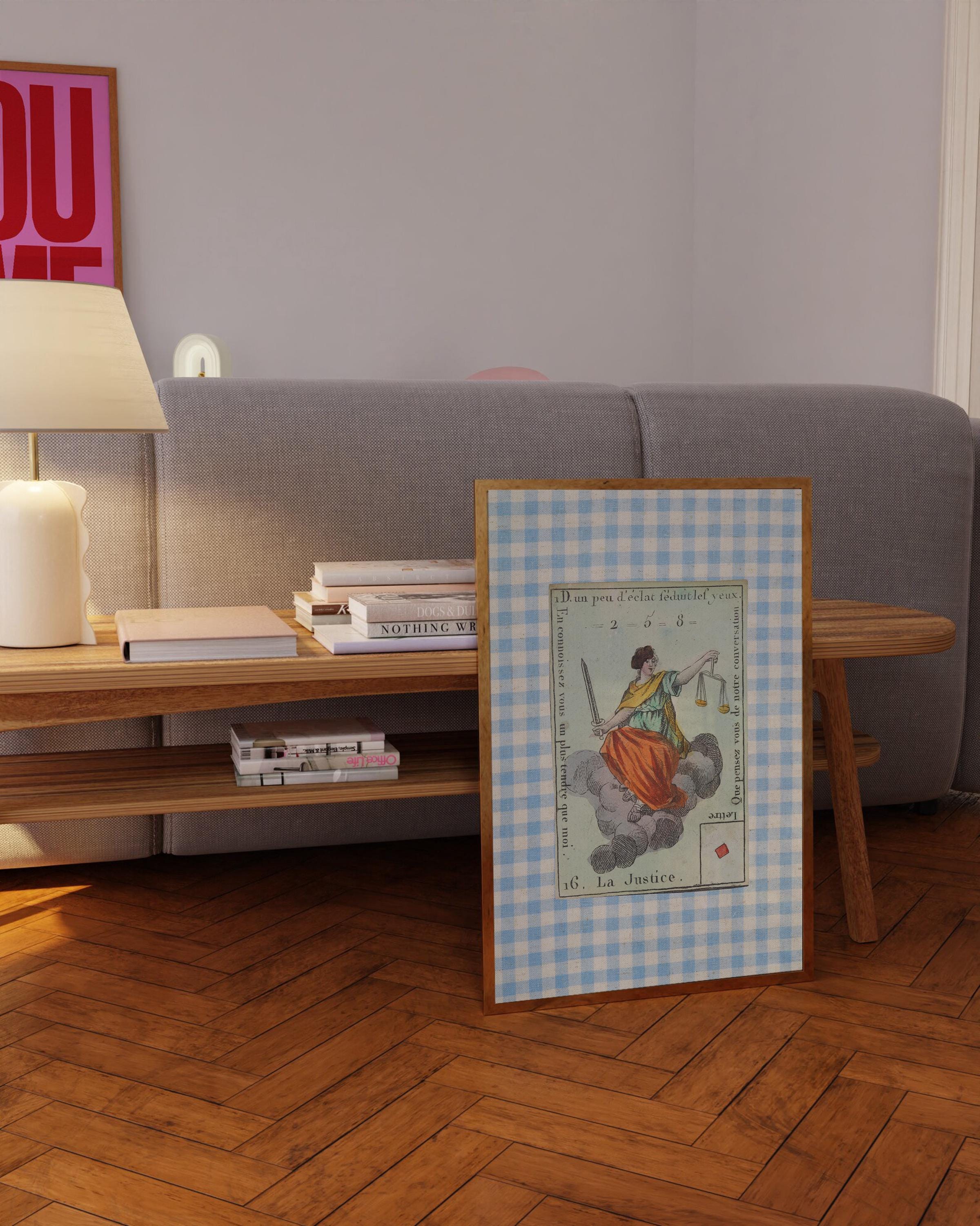 Tarot Card Art, Blue Checker, Vintage Card Art, Digital Art Print, Vintage Art, Justice Art Print, Love Decor, Retro aesthetic