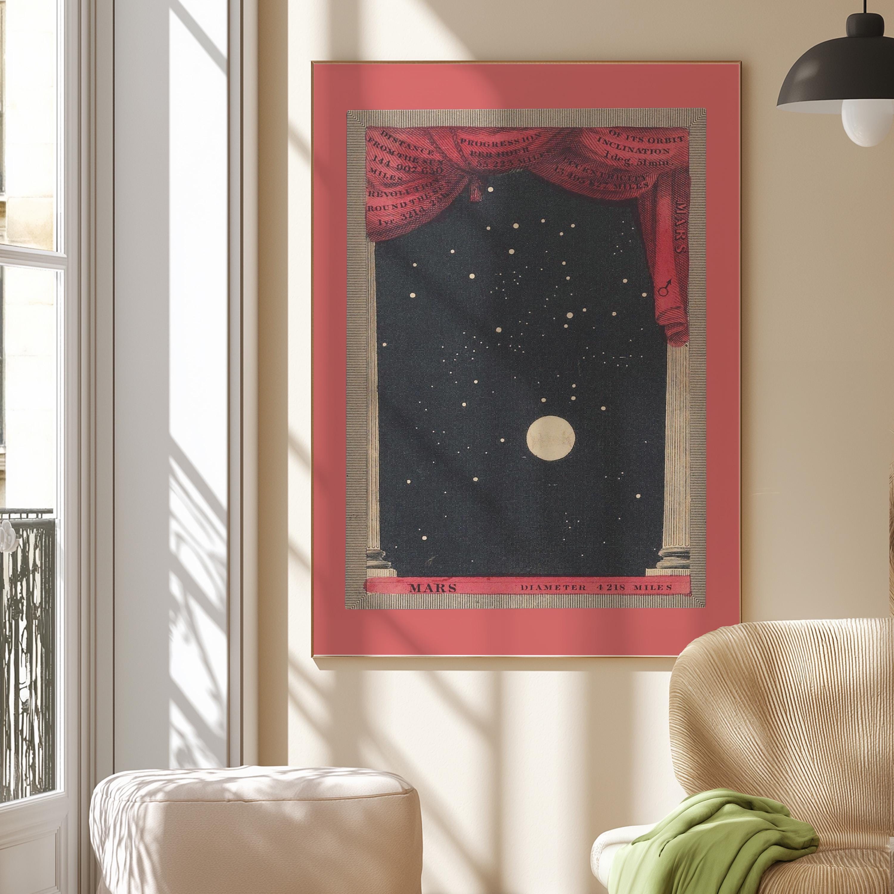 Vintage Art, Gallery Wall Art, Playroom Decor, Baby Boy Nursery, Baby Shower Gift, Celestial Wall Art, Mars Printable, DIGITAL DOWNLOAD