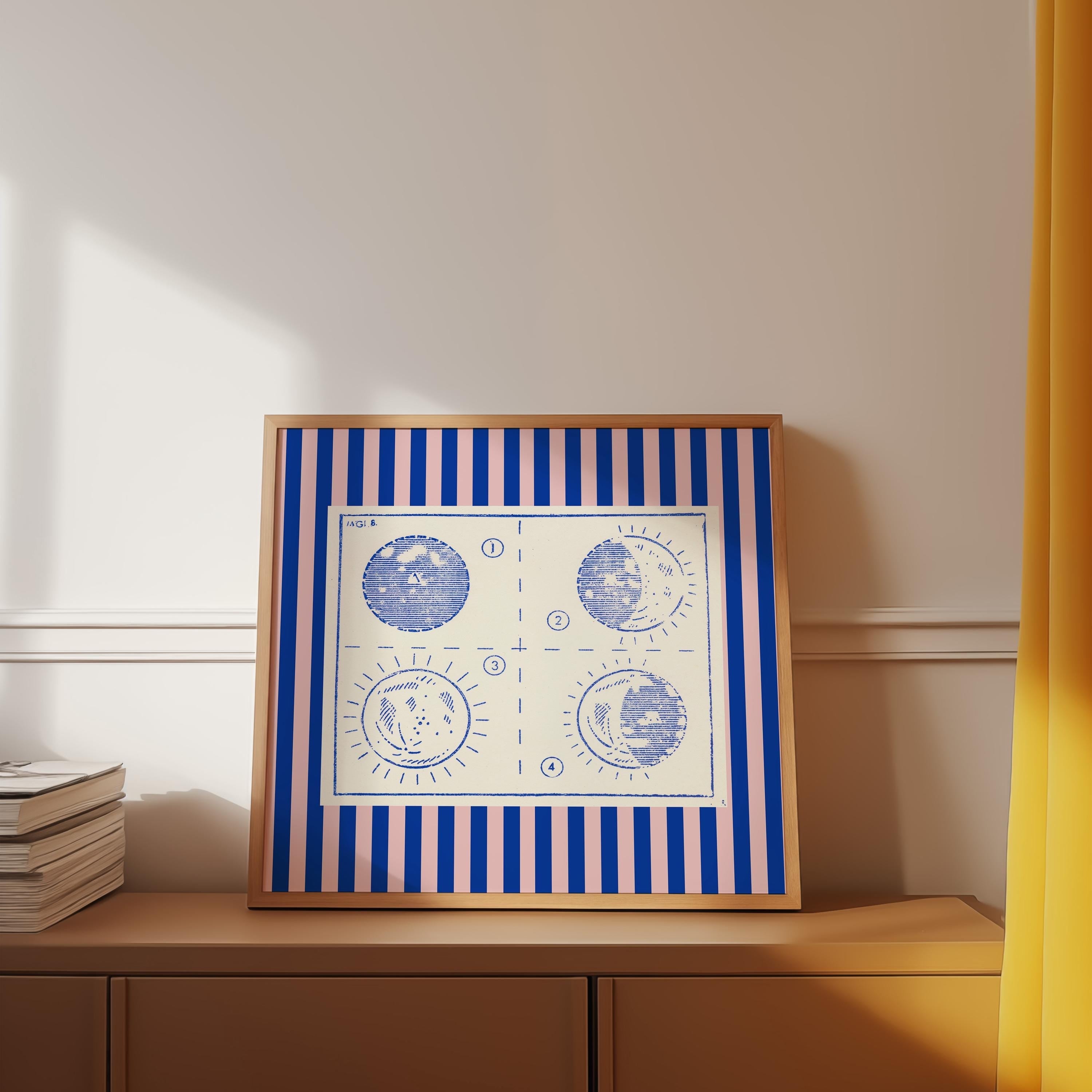 Astrology Wall Art, Blue Stars Poster, Stars Nursery Wall Art, Children’s Room Print, Moon Nursery Print, Trendy Kid&#39;s Poster, Striped art