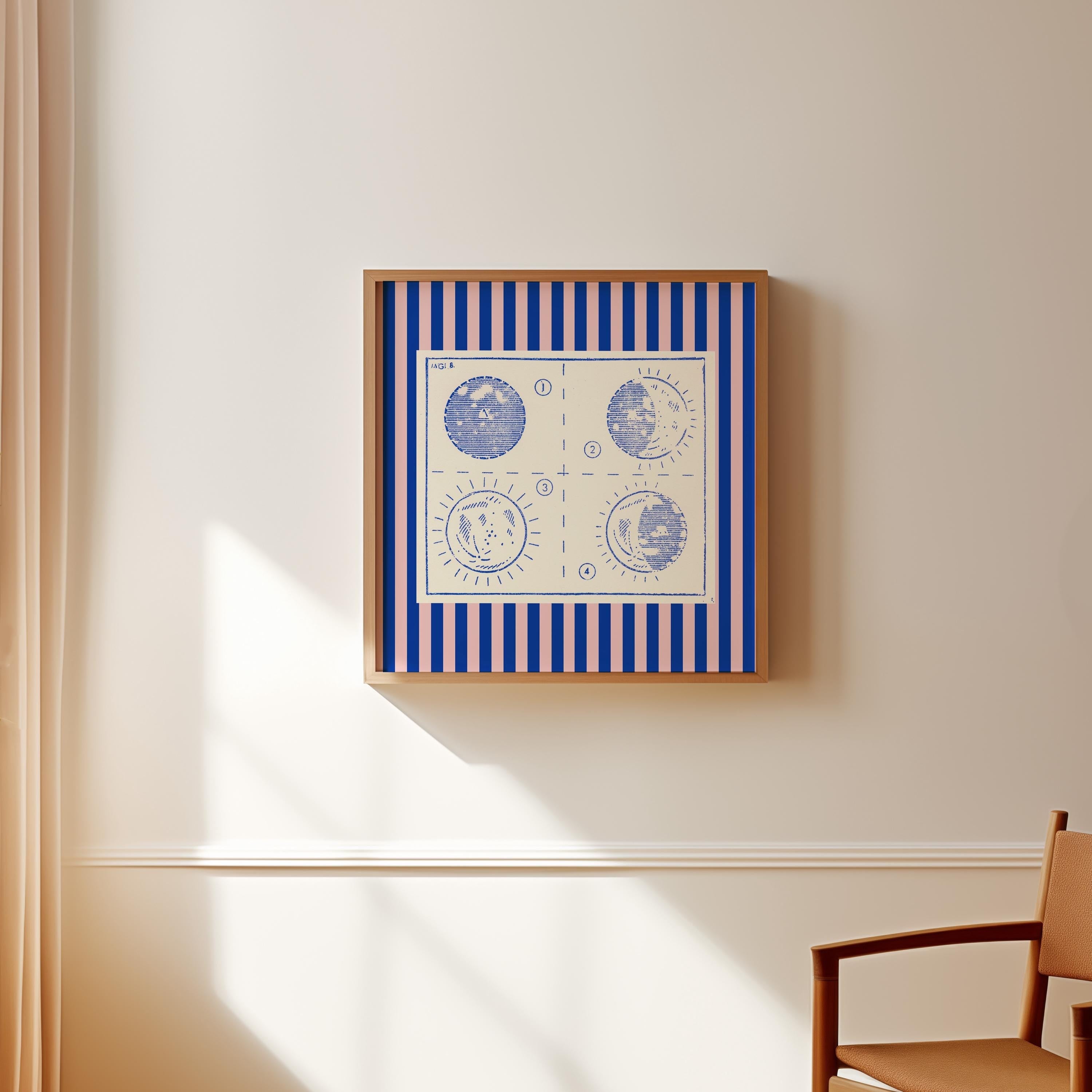 Astrology Wall Art, Blue Stars Poster, Stars Nursery Wall Art, Children’s Room Print, Moon Nursery Print, Trendy Kid&#39;s Poster, Striped art