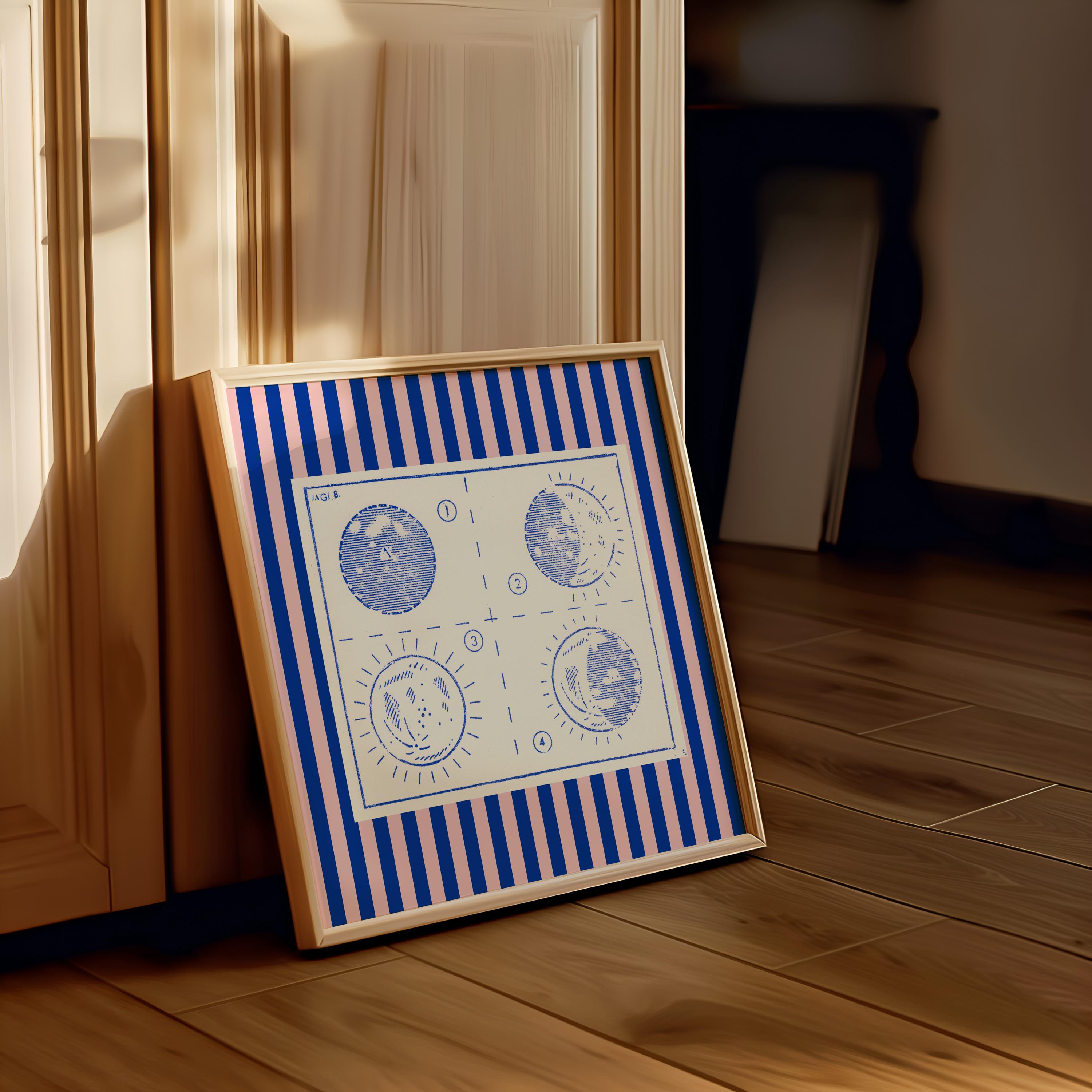 Astrology Wall Art, Blue Stars Poster, Stars Nursery Wall Art, Children’s Room Print, Moon Nursery Print, Trendy Kid&#39;s Poster, Striped art