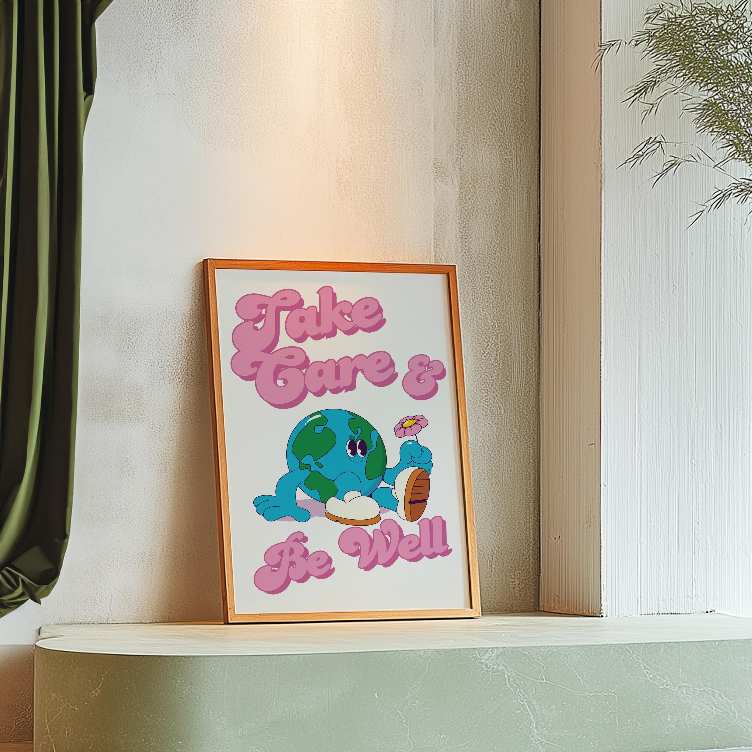 Retro Quote Wall Print, Digital Download Print, Wall Decor, Large Printable Art, Downloadable Prints, Earth Cartoon Poster, Pink Retro Art