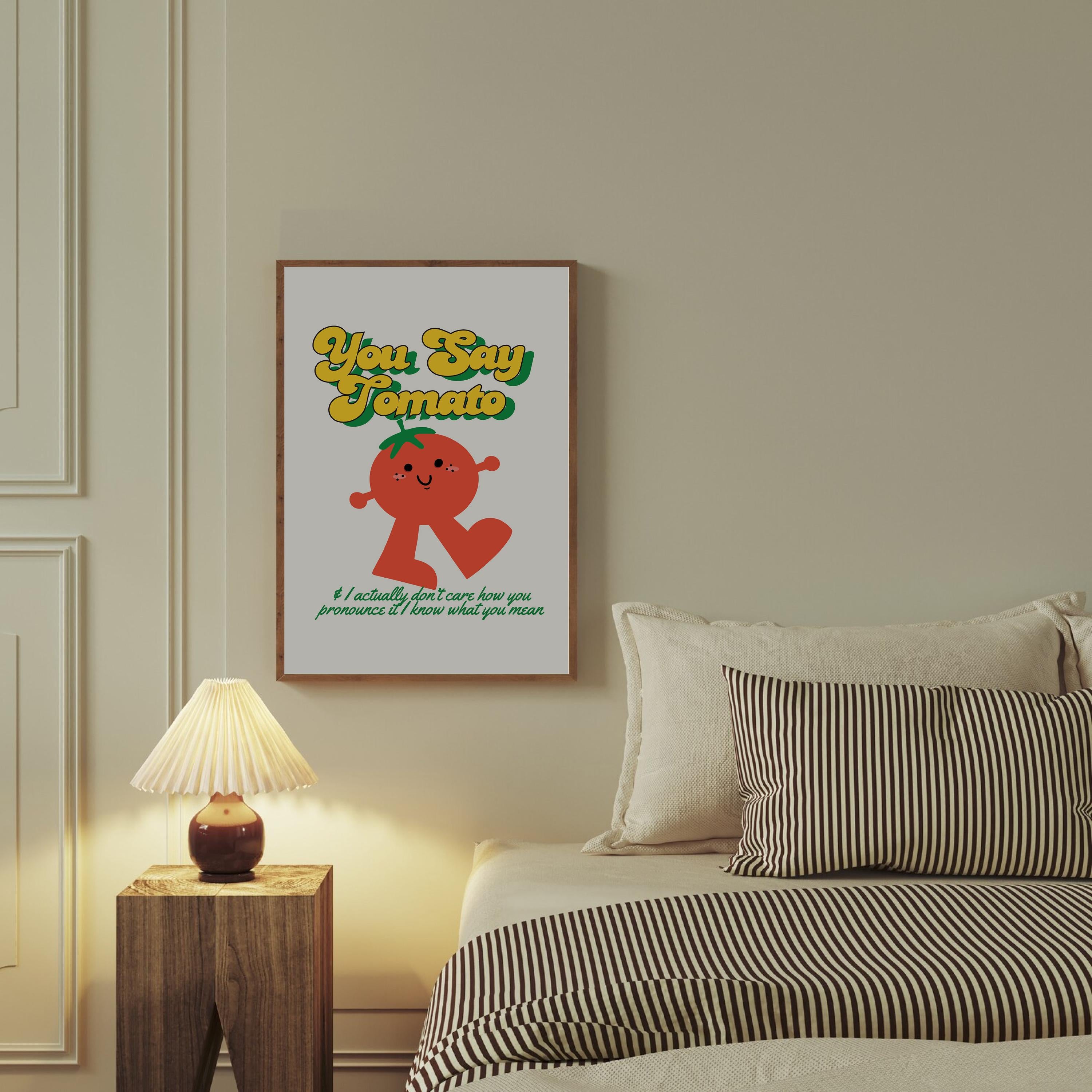 Retro Quote , Tomato Wall Print, Digital Download Print, Tomato Decor, Large Printable Art, Downloadable Prints, Food Cartoon Poster