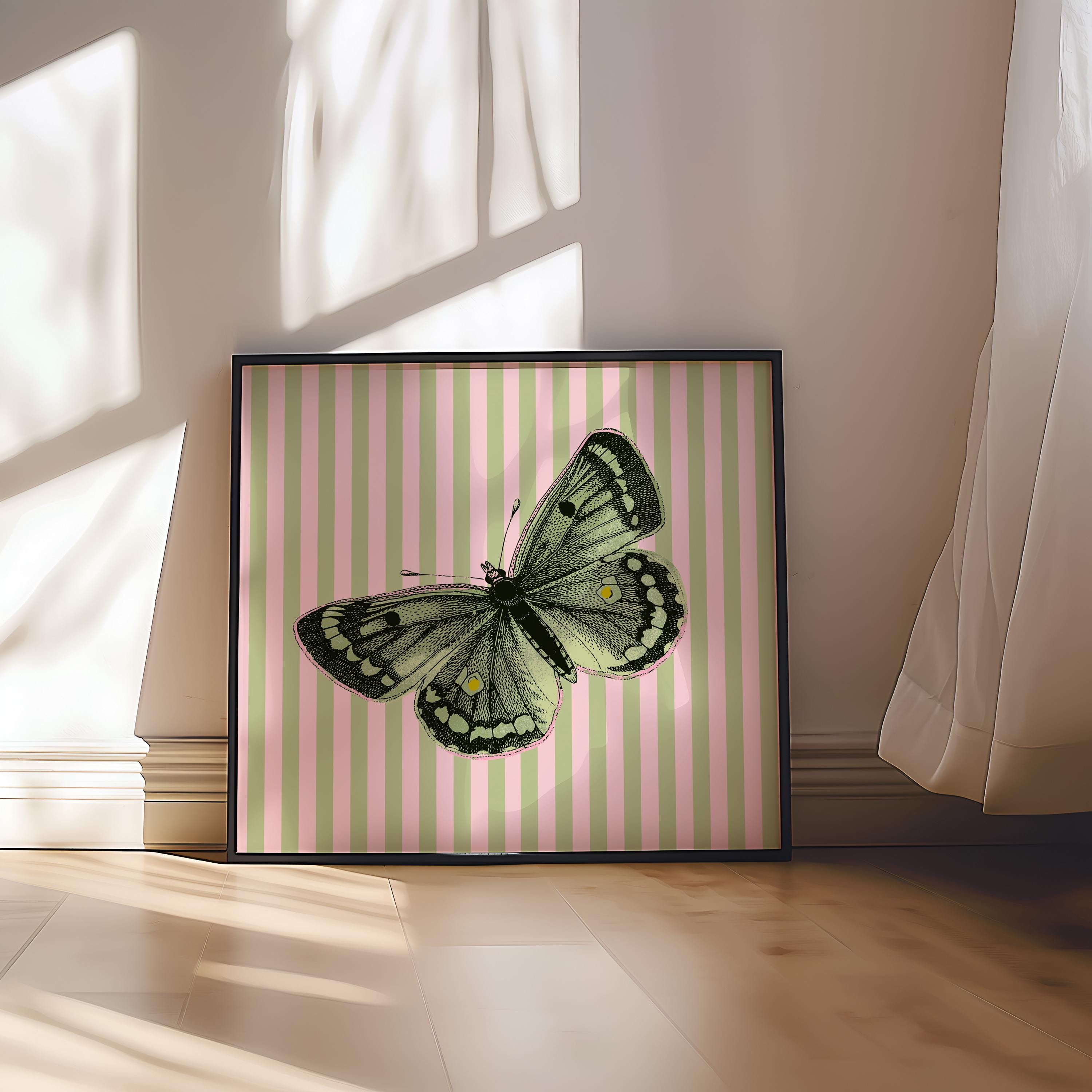 Green Art Print, Butterfly Poster, Green Butterfly print, gs print shoppe, vintage butterfly art, square art print, digital art, retro art