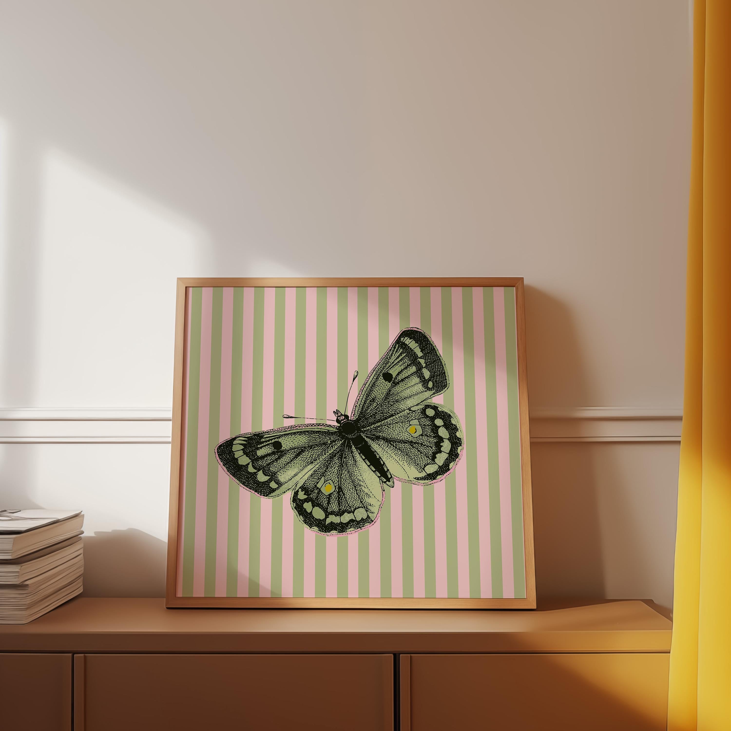 Green Art Print, Butterfly Poster, Green Butterfly print, gs print shoppe, vintage butterfly art, square art print, digital art, retro art