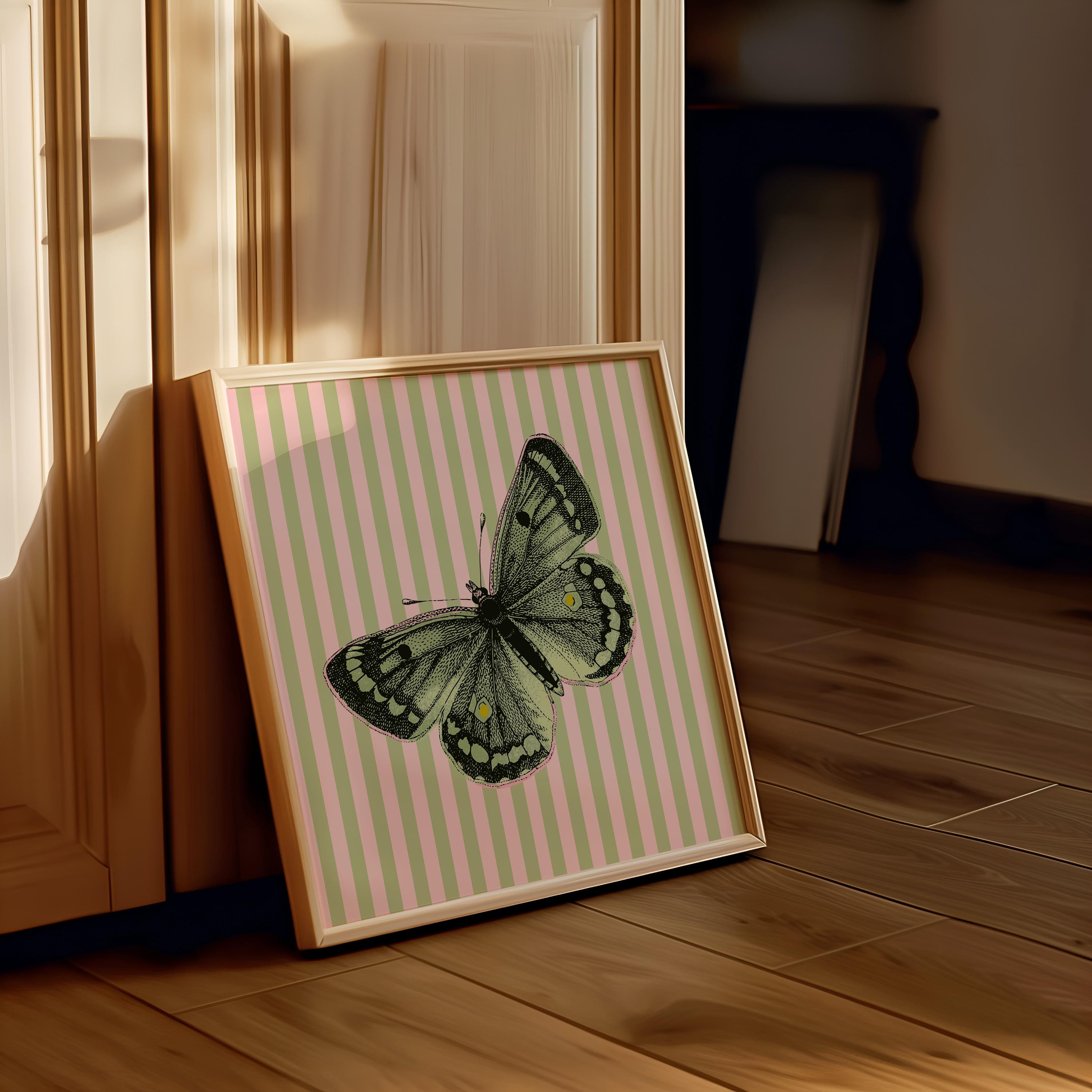 Green Art Print, Butterfly Poster, Green Butterfly print, gs print shoppe, vintage butterfly art, square art print, digital art, retro art