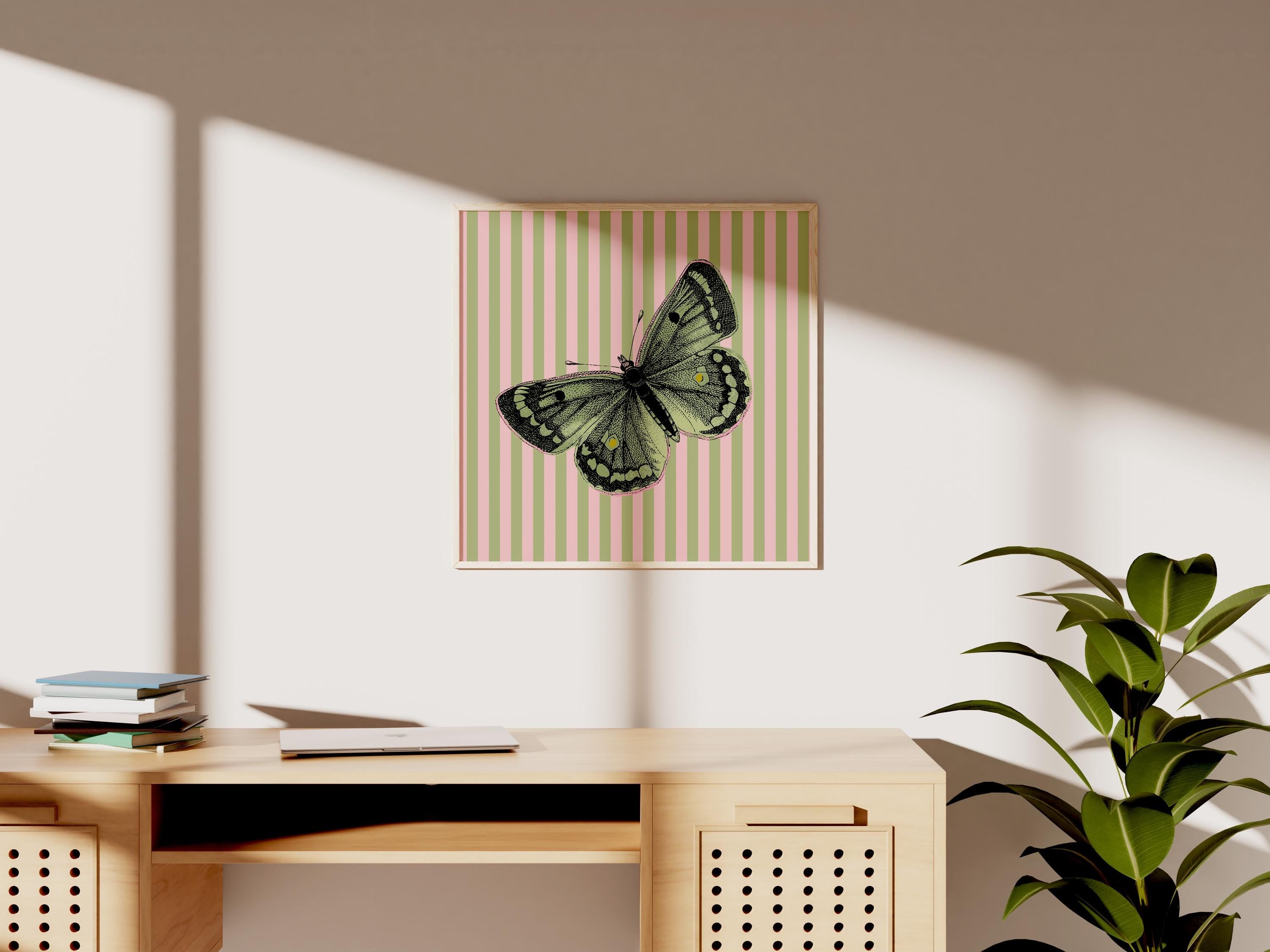 Green Art Print, Butterfly Poster, Green Butterfly print, gs print shoppe, vintage butterfly art, square art print, digital art, retro art