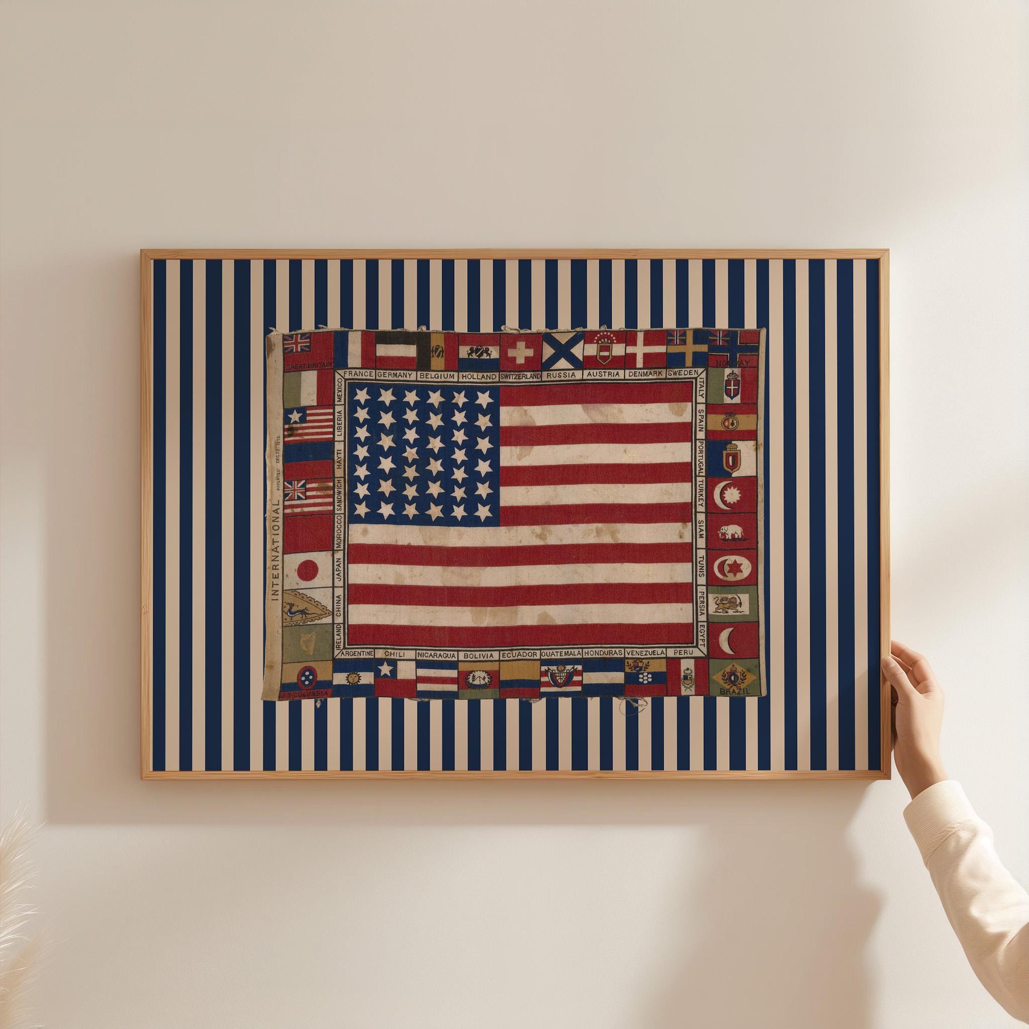 American flag print, American wall decor, America wall art, vintage art print, Flag wall art, Americana decor, USA decor, July 4th