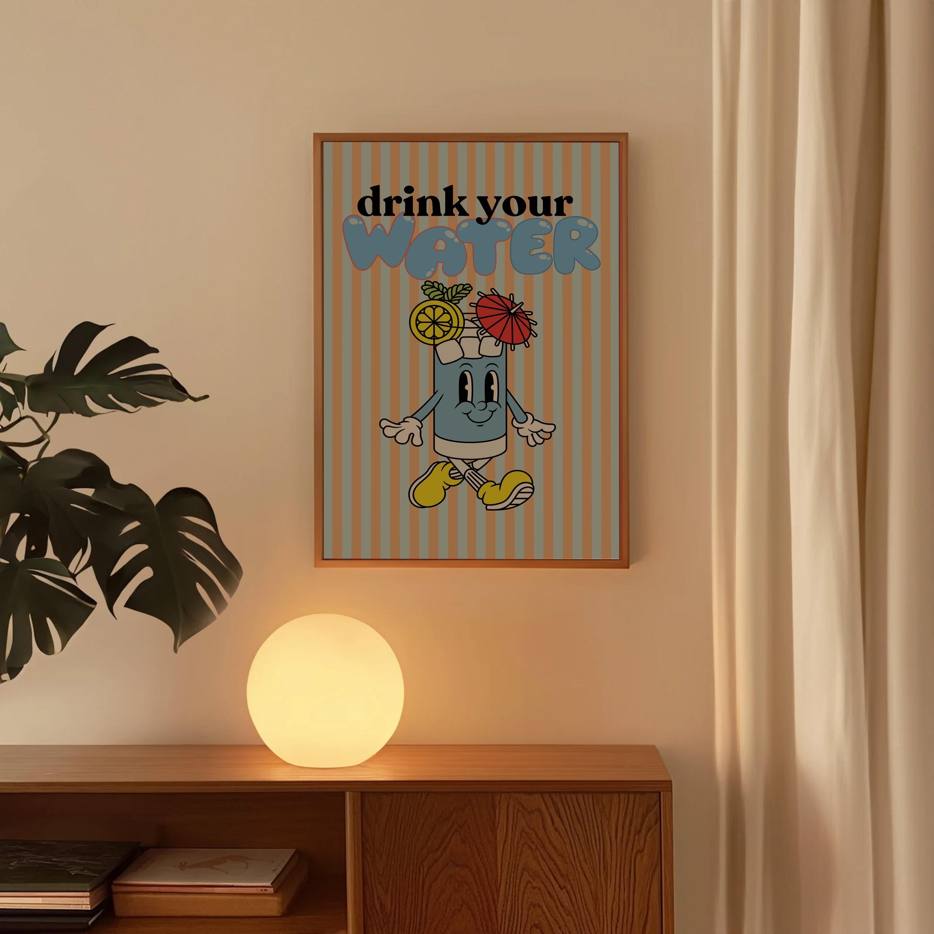 Retro Mental Health Print, Therapy Office, Counseling Wall Art, Digital Prints, Drink Water Art, Health and Wellness Poster, GS Print Shoppe