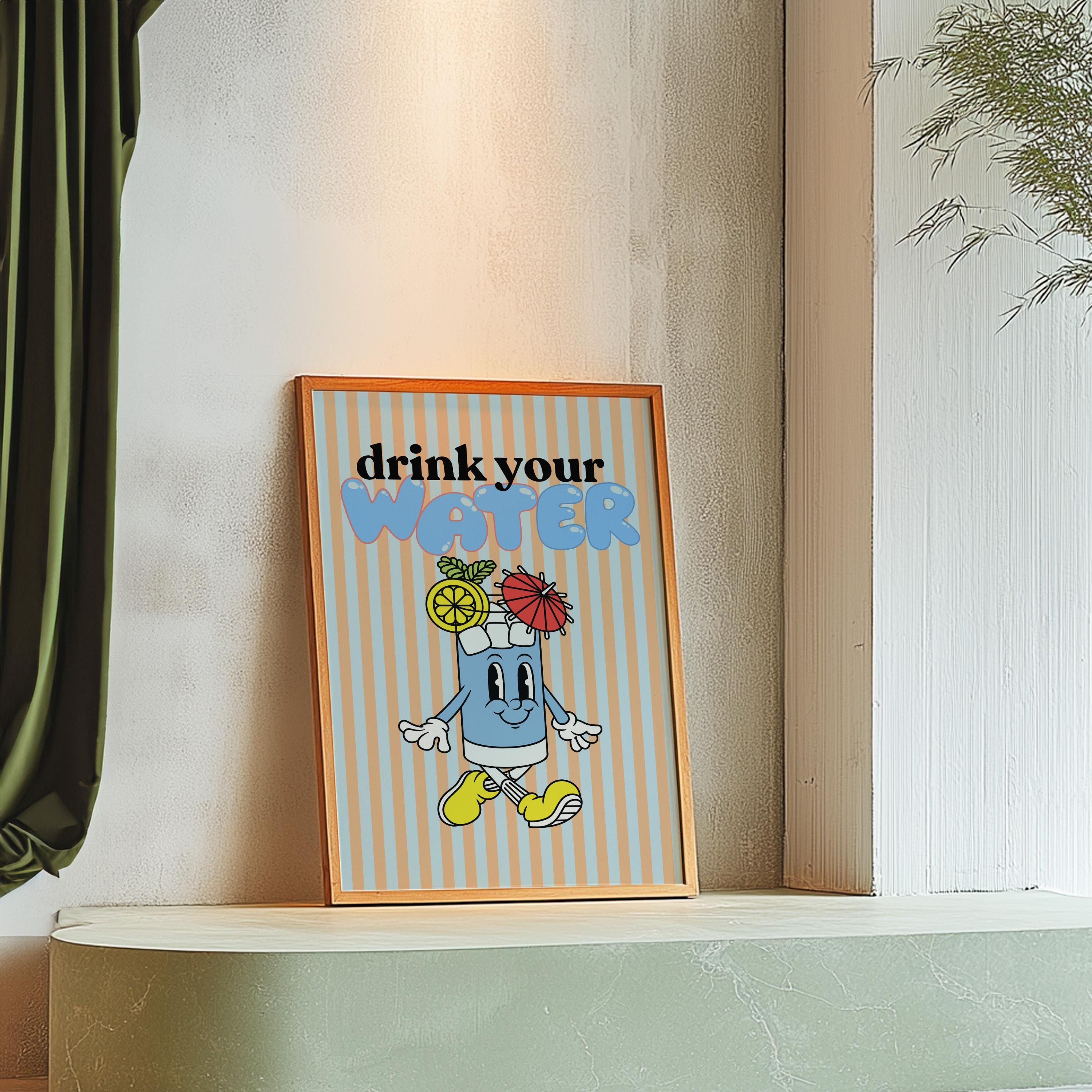 Retro Mental Health Print, Therapy Office, Counseling Wall Art, Digital Prints, Drink Water Art, Health and Wellness Poster, GS Print Shoppe
